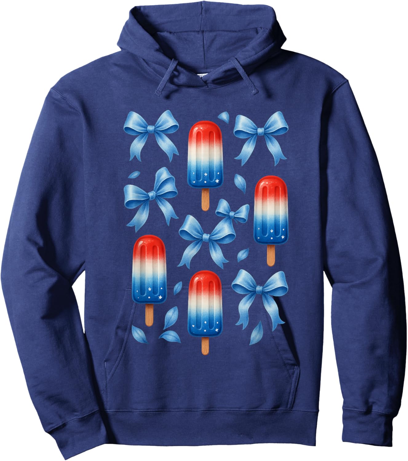 Coquette Bow Preppy 4th of July Popsicle Bow Girl Women Hoodie - Hoodie | Navy