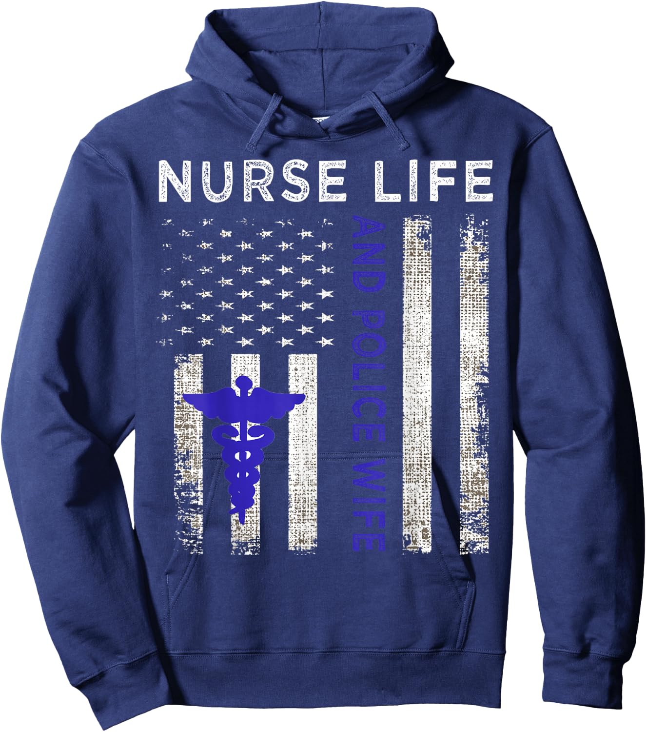 Nurse Life And Police Wife Vintage flag American Gift Hoodie - Hoodie | Navy