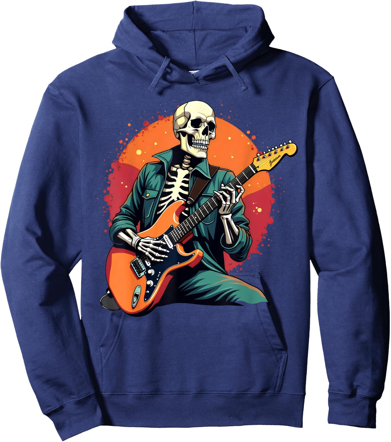Skeleton Playing Bass Guitar Electric Acoustic Halloween Hoodie - Hoodie | Navy