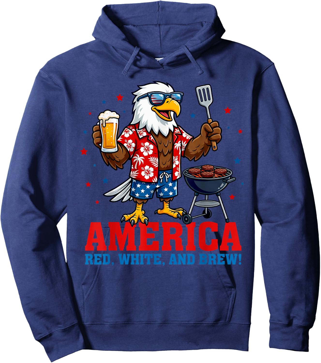 America Red White and Brew Eagle BBQ Beer 4th of July Grill Hoodie - Hoodie | Navy