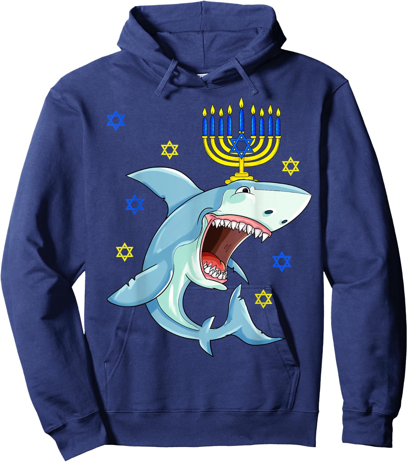 Hanukkah Menorah Shark Funny Chanukah Jewish Gift Hoodie - Hoodie | Navy