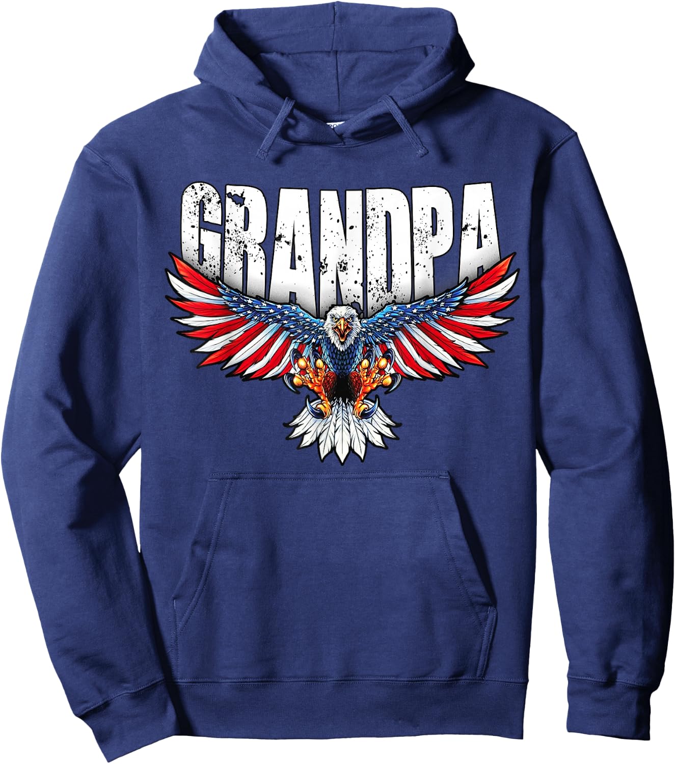 Grandpa Vintage USA Flag Bald Eagle Patriotic 4th of July Hoodie - Hoodie | Navy