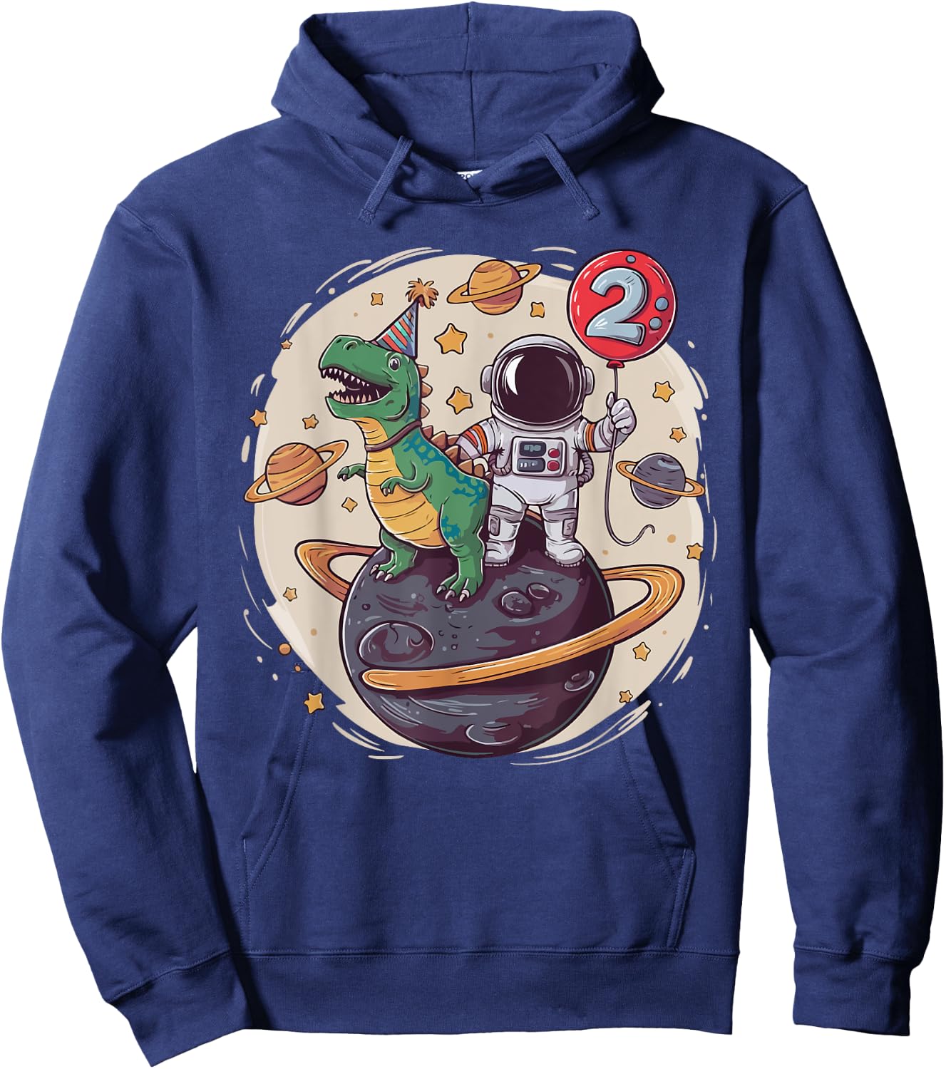2 Years Old Birthday Boy Astronaut Dinosaur 2nd Birthday Hoodie - Hoodie | Navy