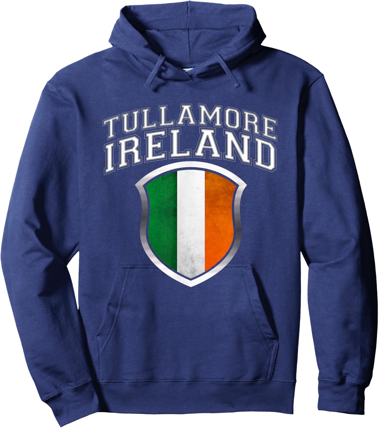 Tullamore Ireland T Shirt with Grunge Irish Flag Crest Hoodie - Hoodie | Navy