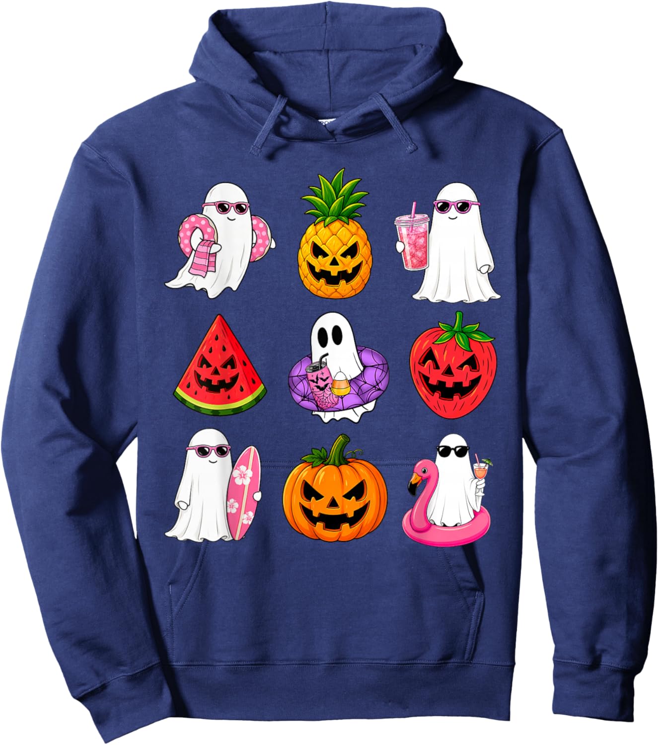 Funny Fruit Ghost Summer Spooky Vacation Beach Hawaiian Hoodie - Hoodie | Navy