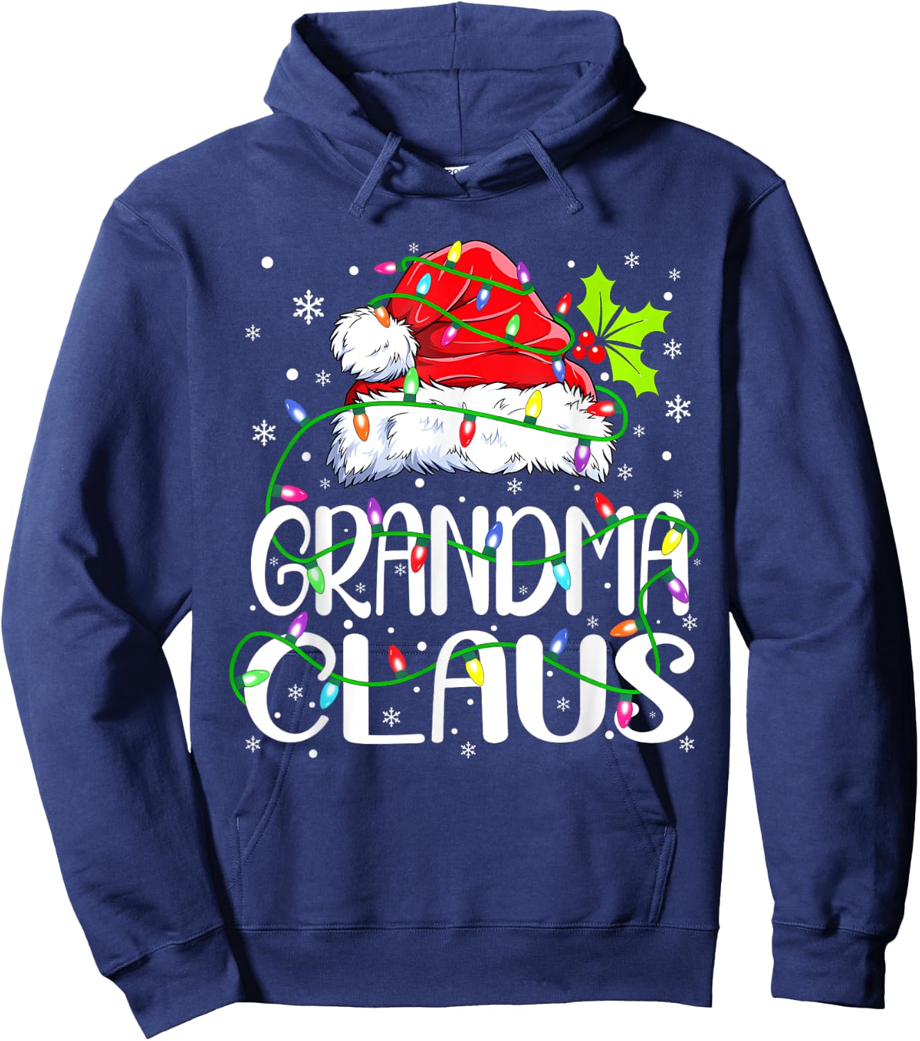 Grandma Claus Shirt Christmas Lights Pajama Family Matching Hoodie - Hoodie | Navy