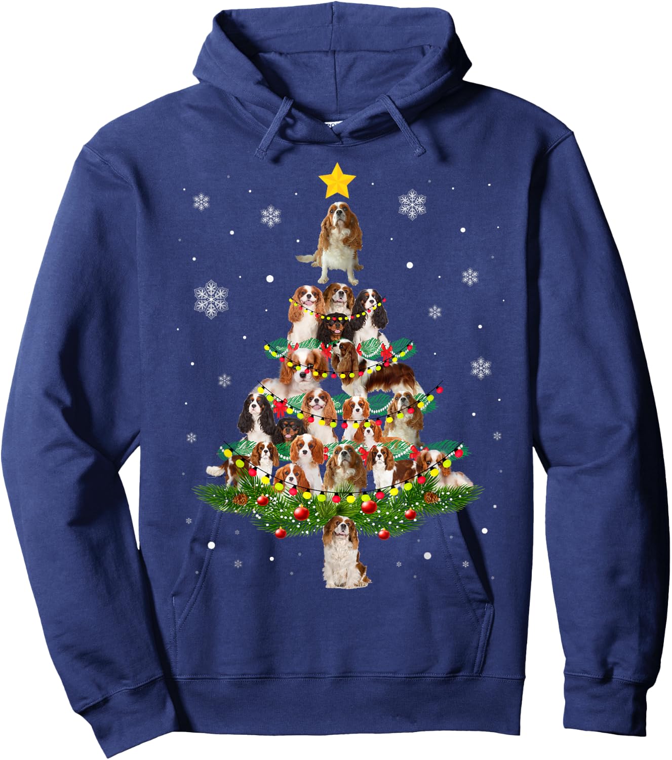 Cavalier King Charles Spaniel Christmas Tree xmas light gift Hoodie - Hoodie | Navy