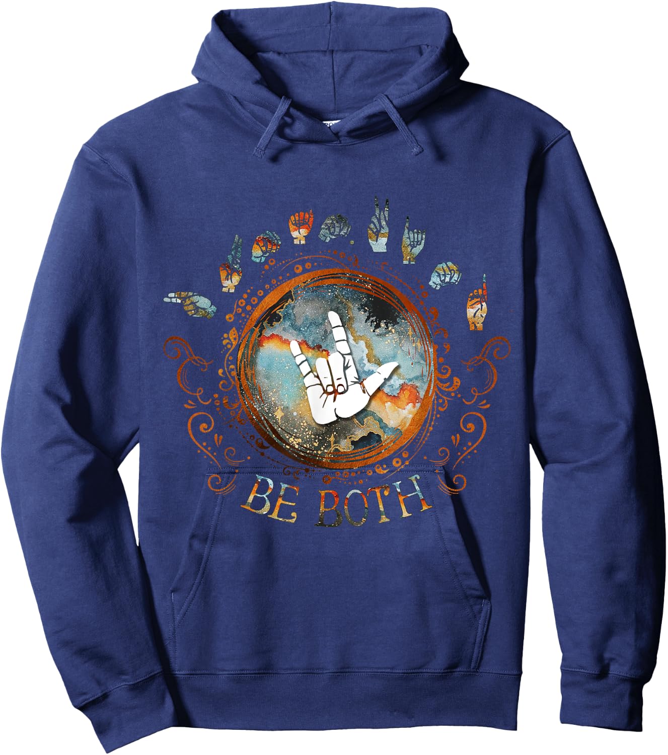 Human Kind Be Both ASL - Sign Language Gift Hoodie - Hoodie | Navy