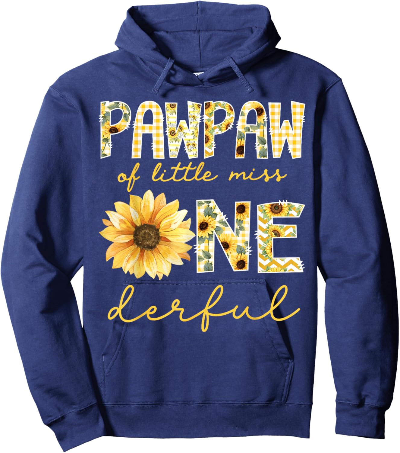 Pawpaw of Little Miss Onederful 1st Birthday Girl Sunflower Hoodie - Hoodie | Navy