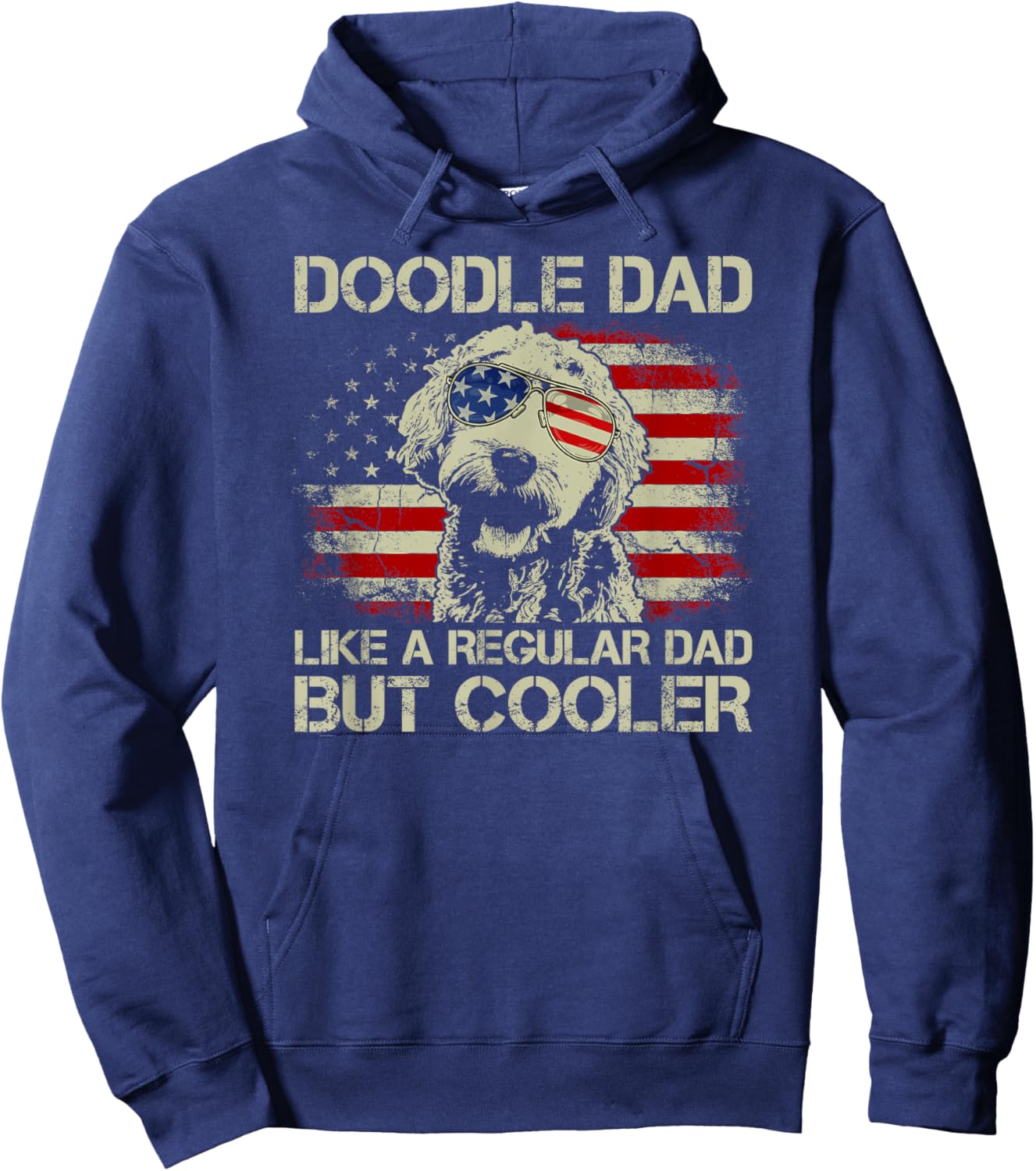 Vintage USA Flag Goldendoodle Doodle Dad Fathers Day Hoodie - Hoodie | Navy