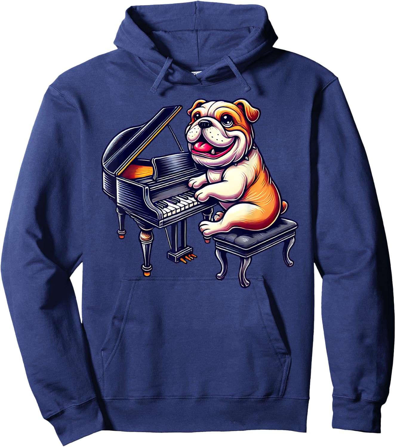 Cute English Bulldog Dog Playing Piano Musician Music Hoodie - Hoodie | Navy