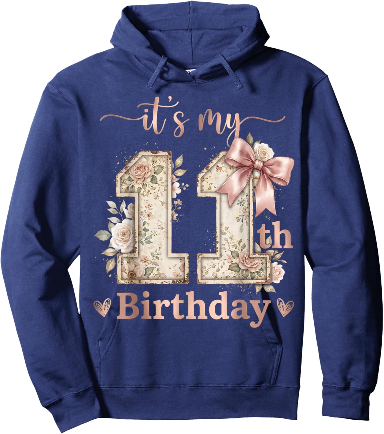 It's My 11th Birthday Girl Coquette Bow Pink 11 Year Old Hoodie - Hoodie | Navy