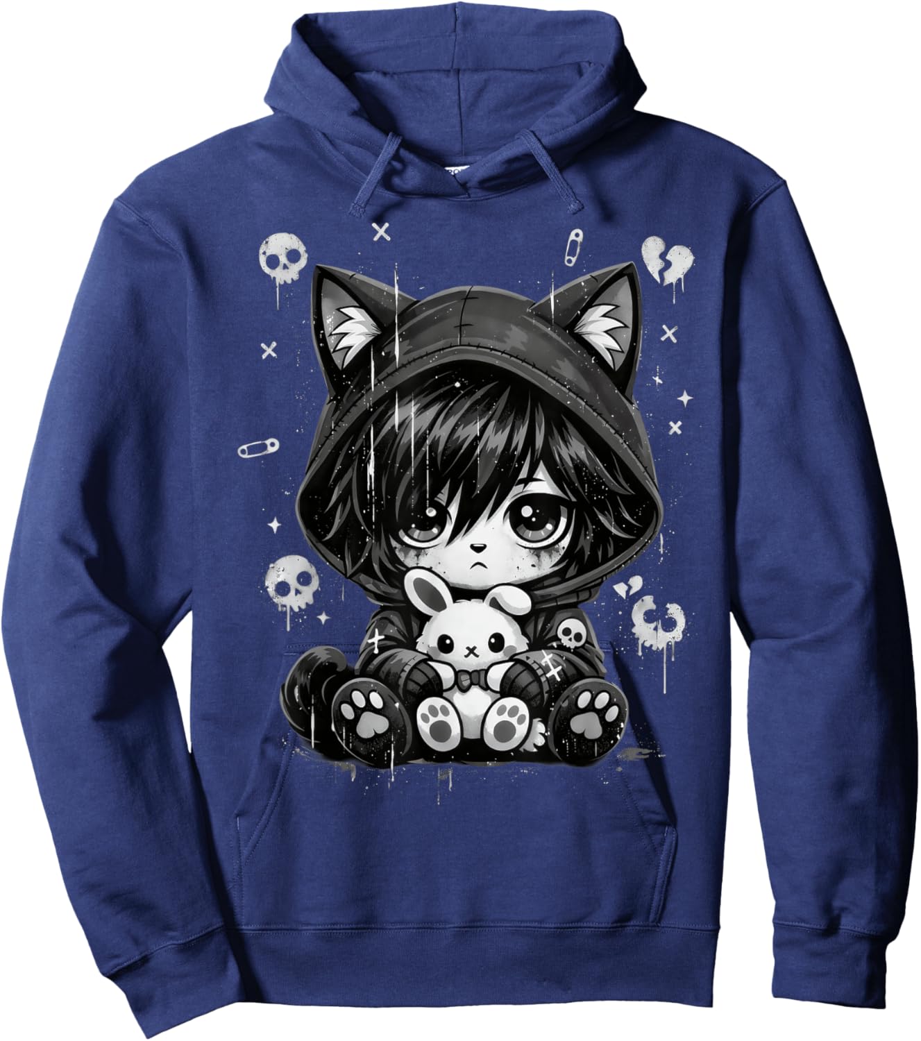 Goth Cat Goth Girl Cute E-Girl Gothic Grunge Outfit Hoodie - Hoodie | Navy