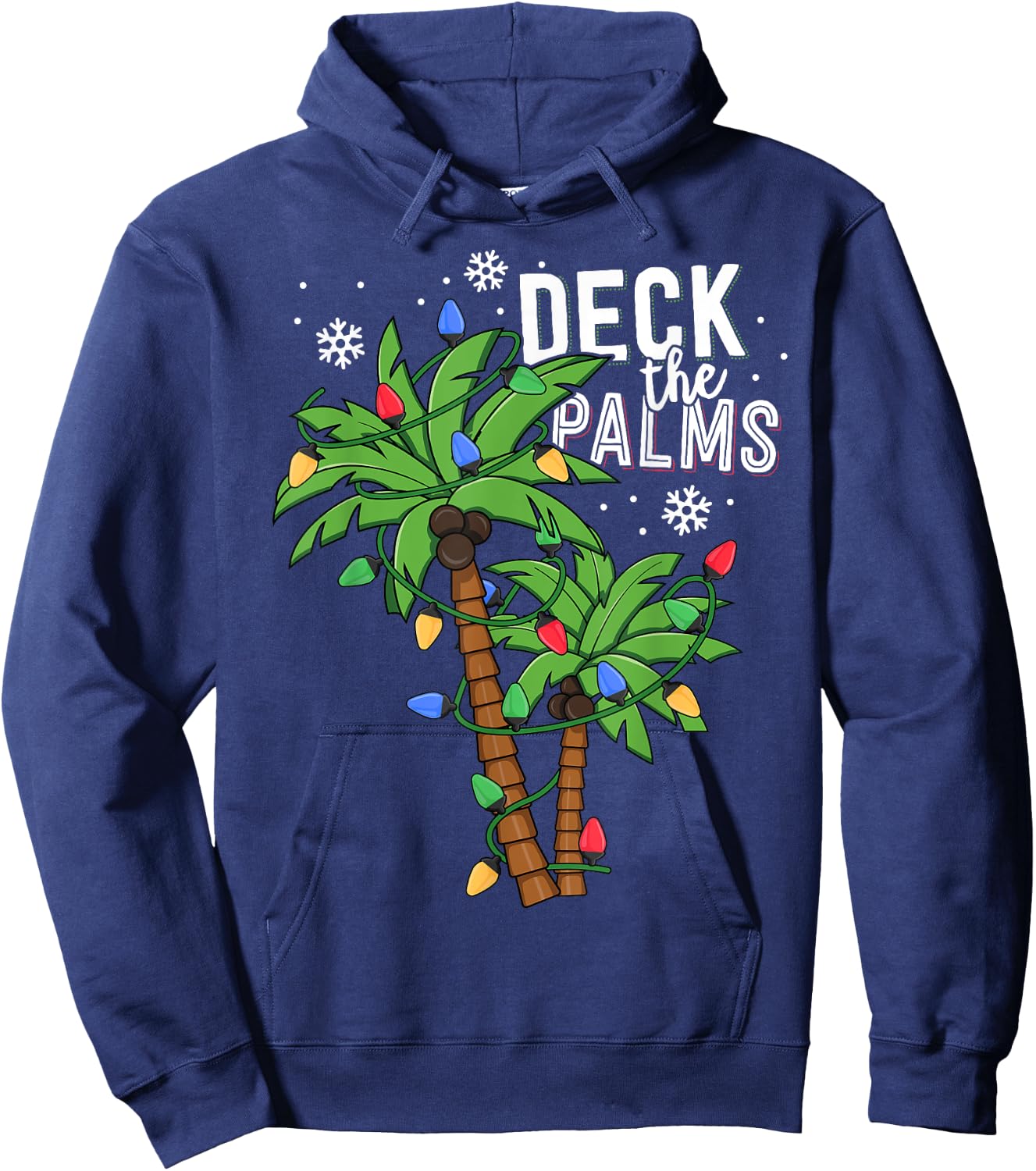 Deck The Palms Tropical Hawaii Christmas Palm Tree Lights Hoodie - Hoodie | Navy