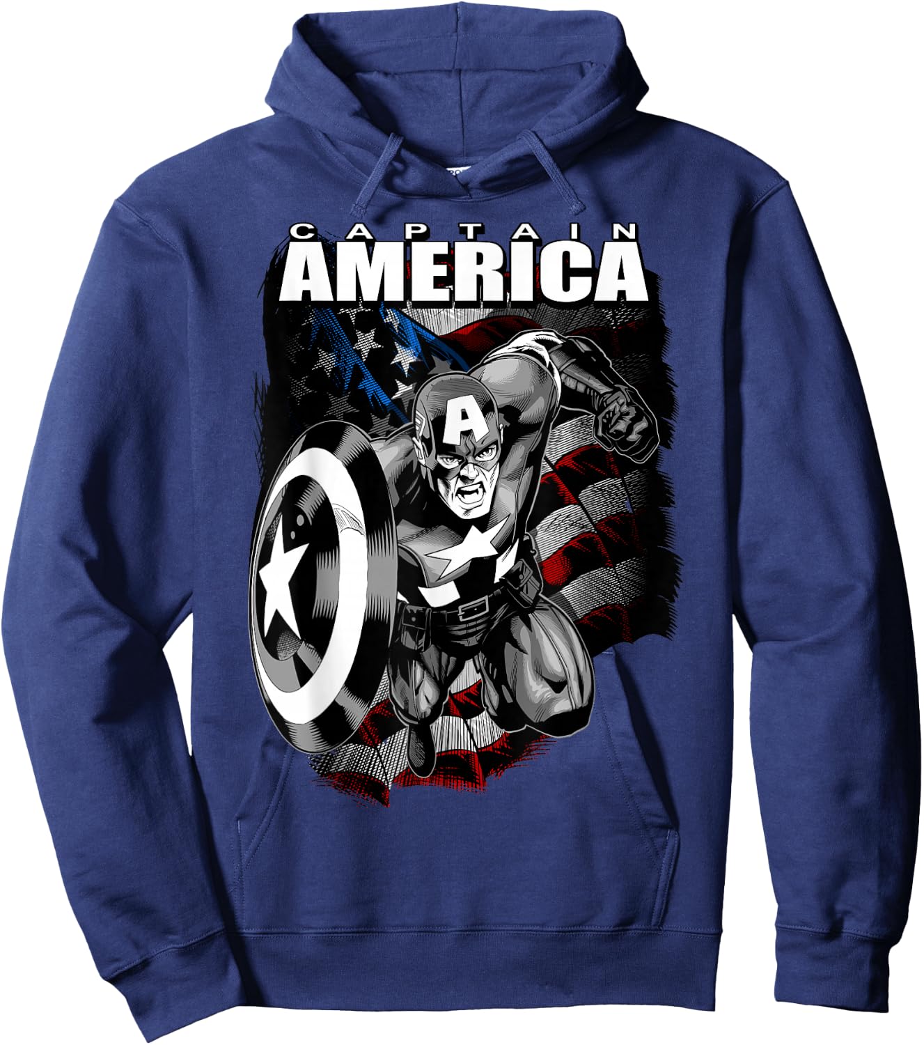 Marvel 4th of July Captain America Distressed Flag Poster Small Hoodie - Hoodie | Navy