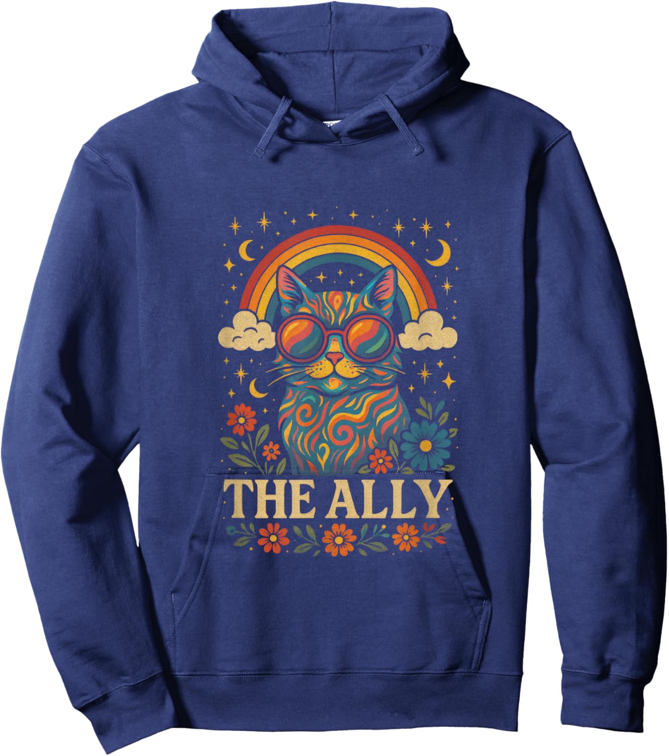 The Ally - Funny Ally Cat Tarot Pride Rainbow Flag Hoodie - Hoodie | Navy