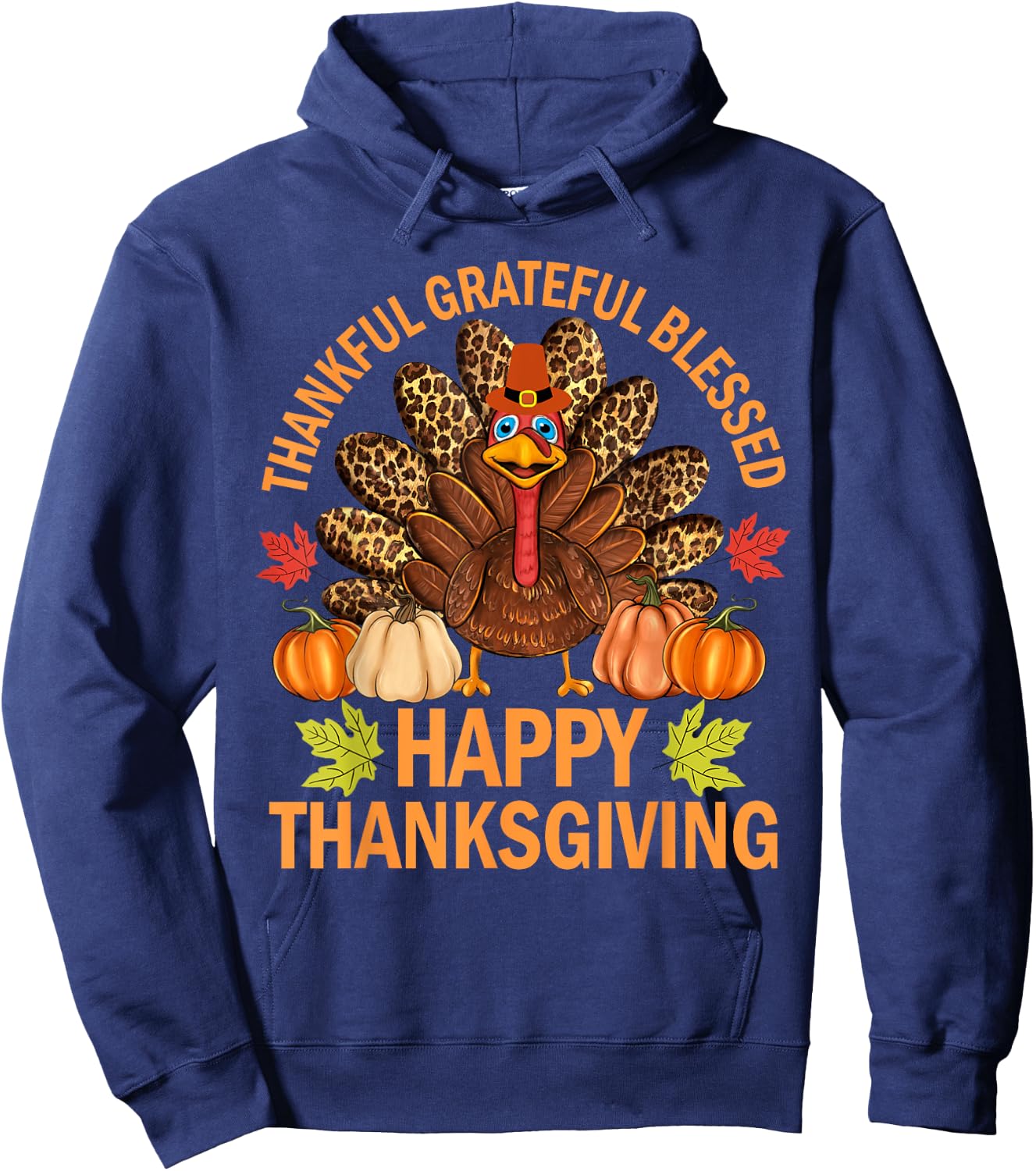 Happy Thanksgiving Funny Turkey Pumpkin Autumn Fall Family Hoodie - Hoodie | Navy