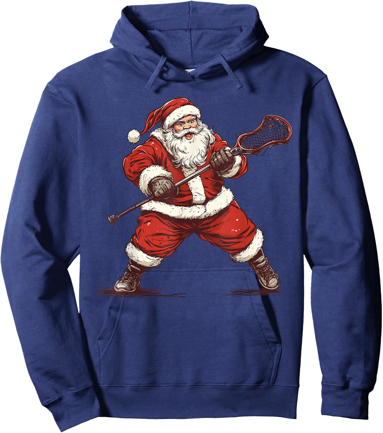 Santa Playing Lacrosse Funny Lacrosse Lax Player Christmas Hoodie - Hoodie | Navy