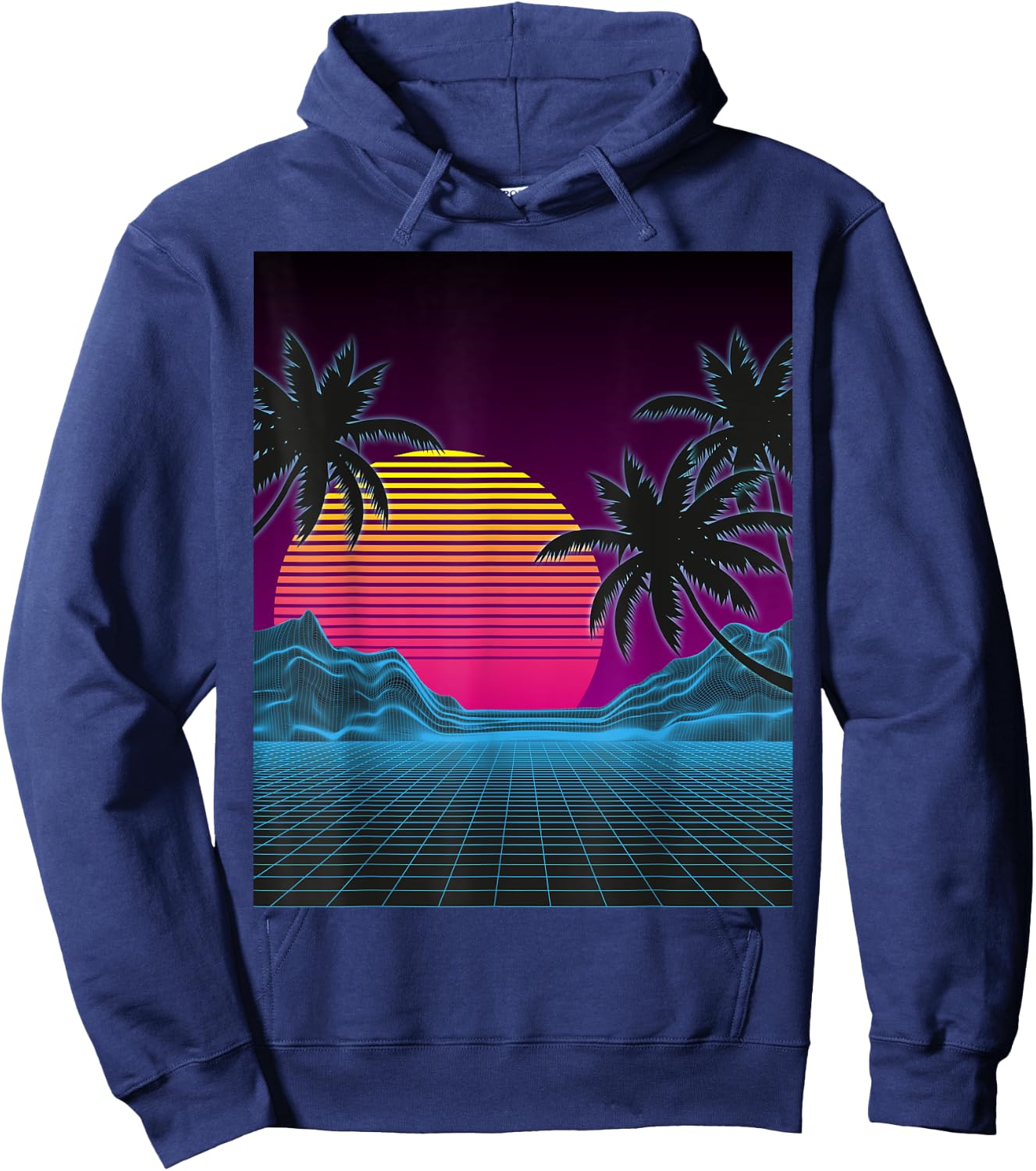 Vaporwave Aesthetic Sunset Mountains Palms Retro Hoodie - Hoodie | Navy