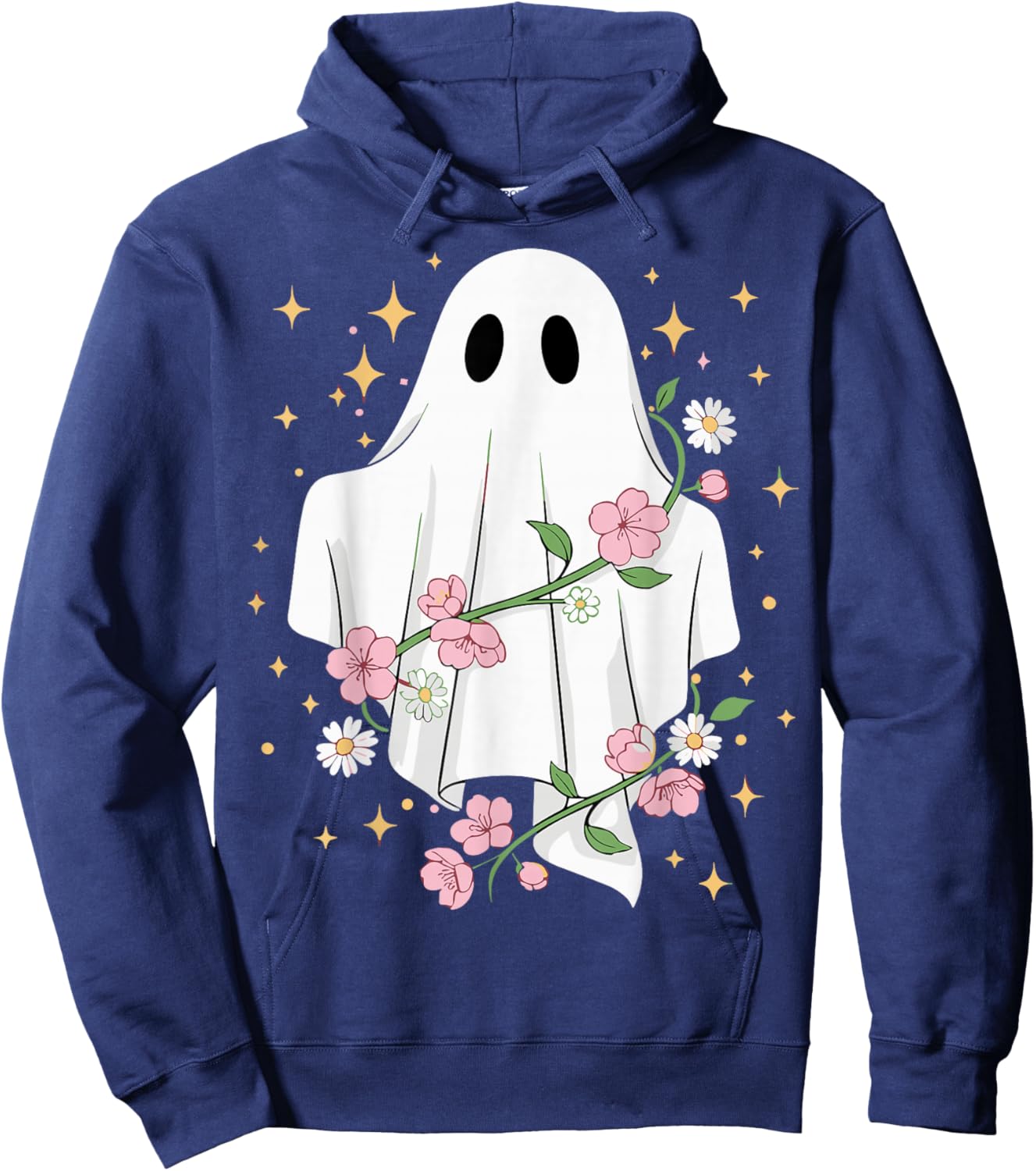Cute Ghost with Flowers Halloween Hoodie - Hoodie | Navy