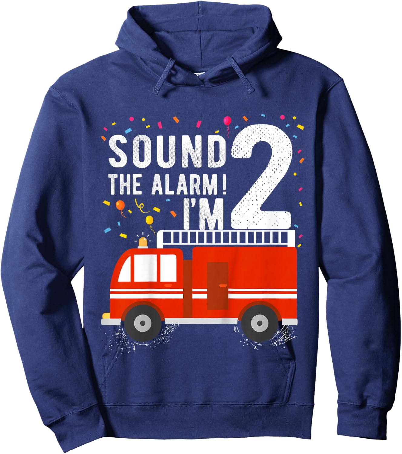 Fire Truck 2nd Birthday Boy 2 Year Old Firefighter Hoodie - Hoodie | Navy