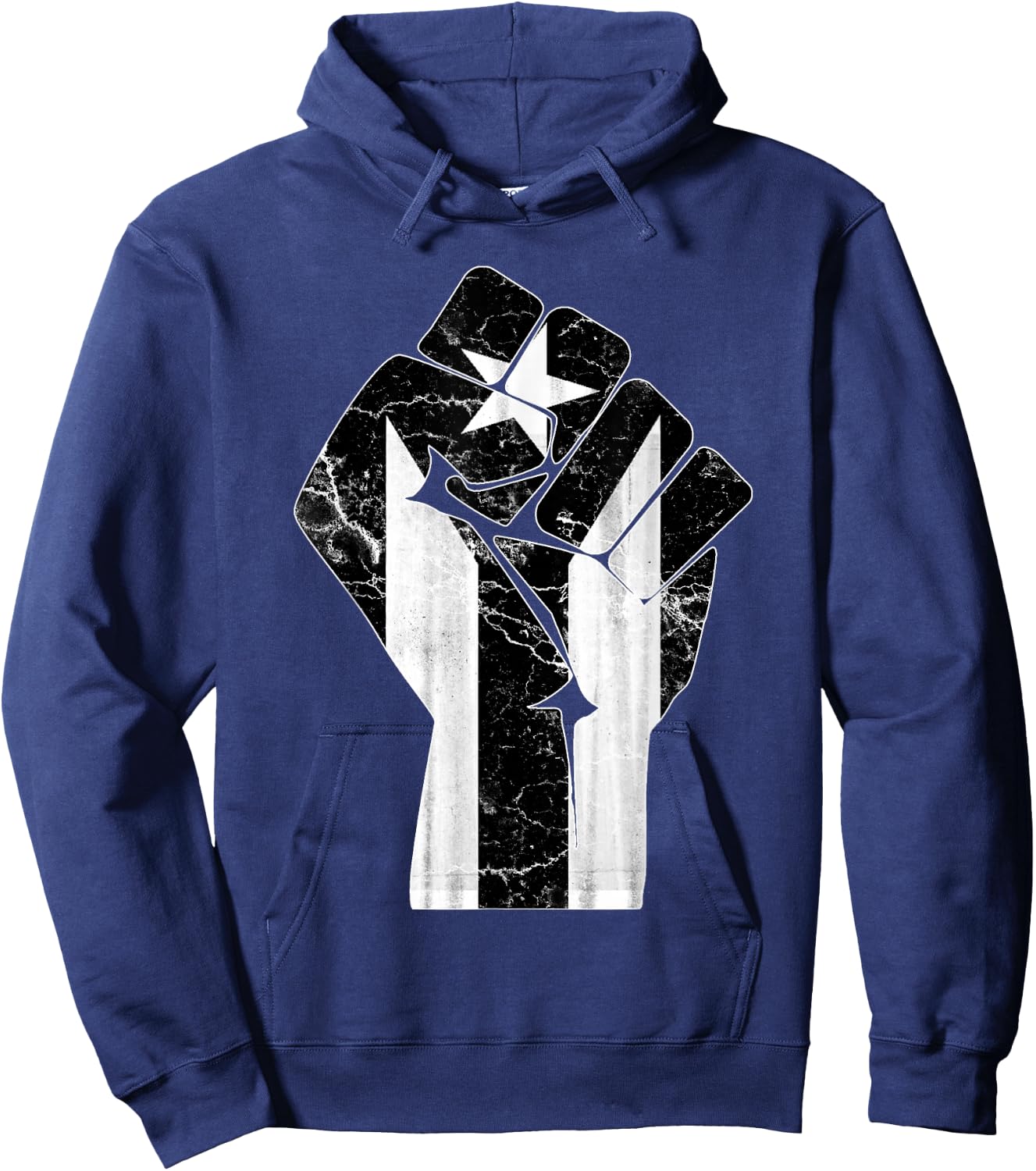 Boricua Strong Puerto Rico Black Flag Fist - -Adults, Small, Black, Short Sleeve, Classic Fit Hoodie - Hoodie | Navy