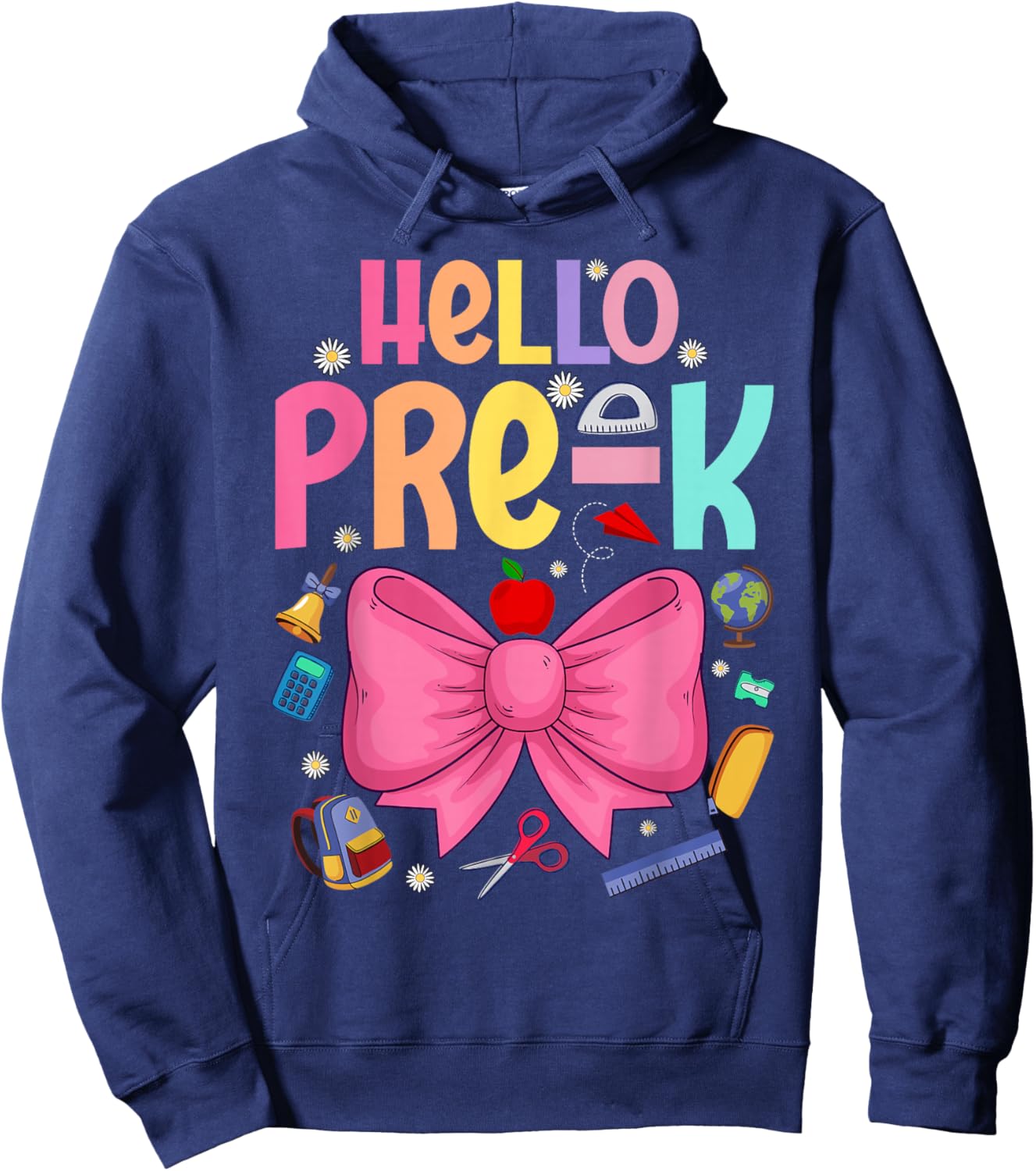 Hello Pre-K Preschool Back to School First Day Teacher Kids Hoodie - Hoodie | Navy