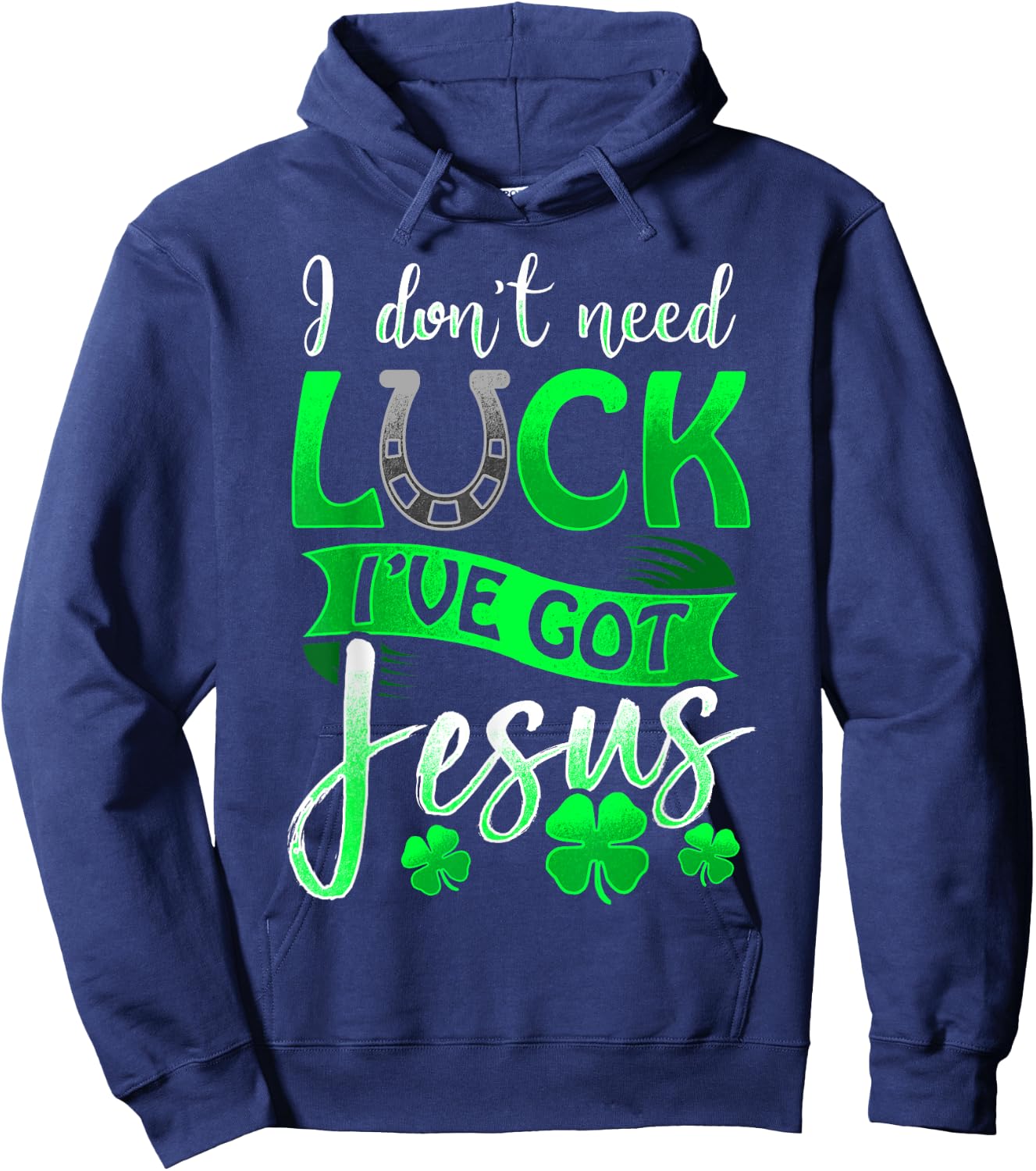Lucky Irish Holiday by 3C St. Patrick's Day Christian Black Cotton/Polyester , Small, Short Sleeve, Round Neck, Casual, All Seasons, Letter Print, Horse & Jesus Theme Hoodie - Hoodie | Navy