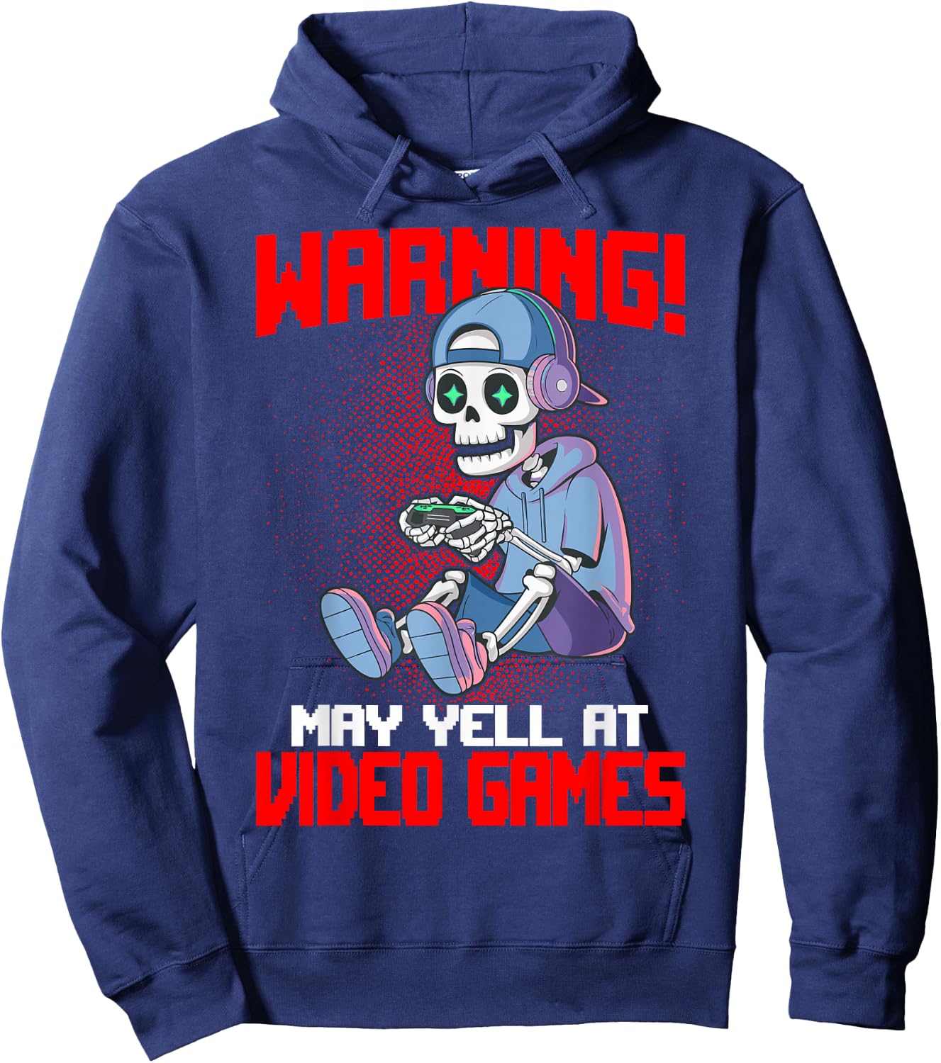 Funny Gaming Warning May Yell At Video Games Gamer Skeleton Gaming Video Games - , Black, Small, Short Sleeve Hoodie - Hoodie | Navy