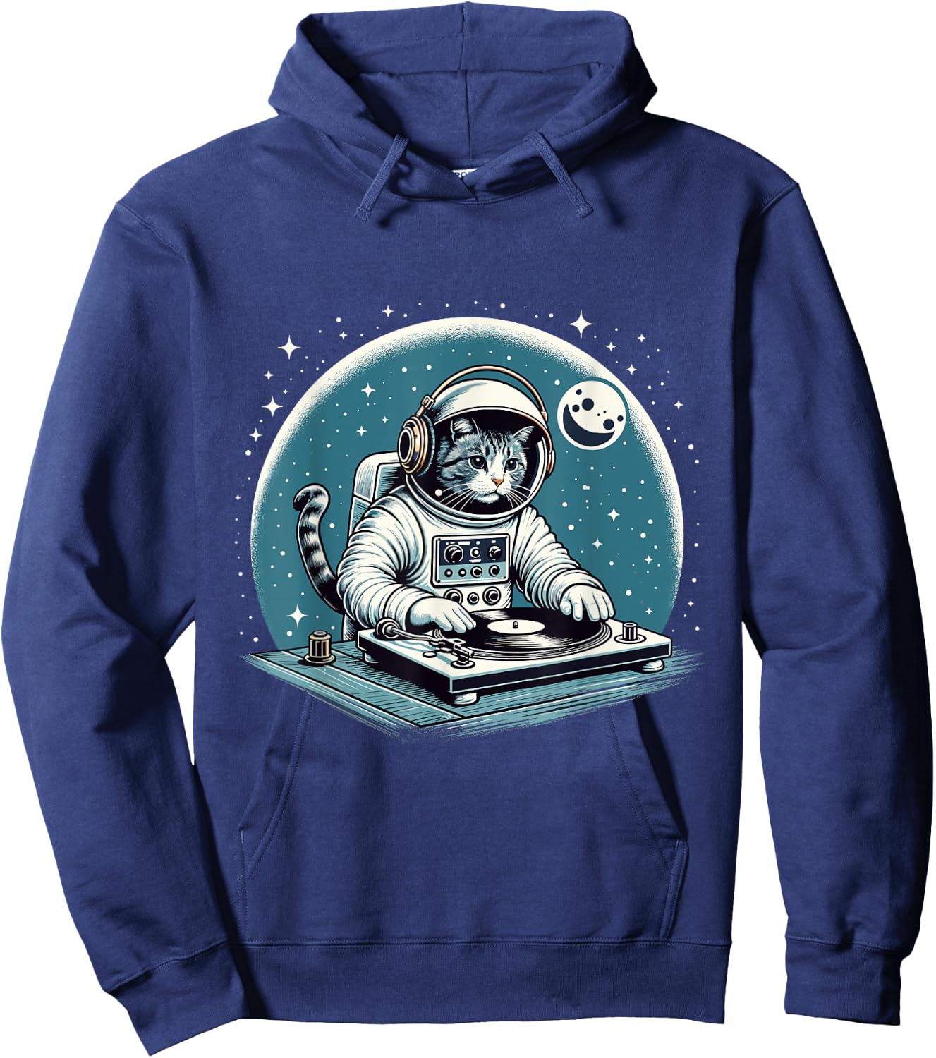 DJ Space Cat Shirt Disc Jockey Cat in Astronaut Suit Costume Men Women Kids Hoodie - Hoodie | Navy