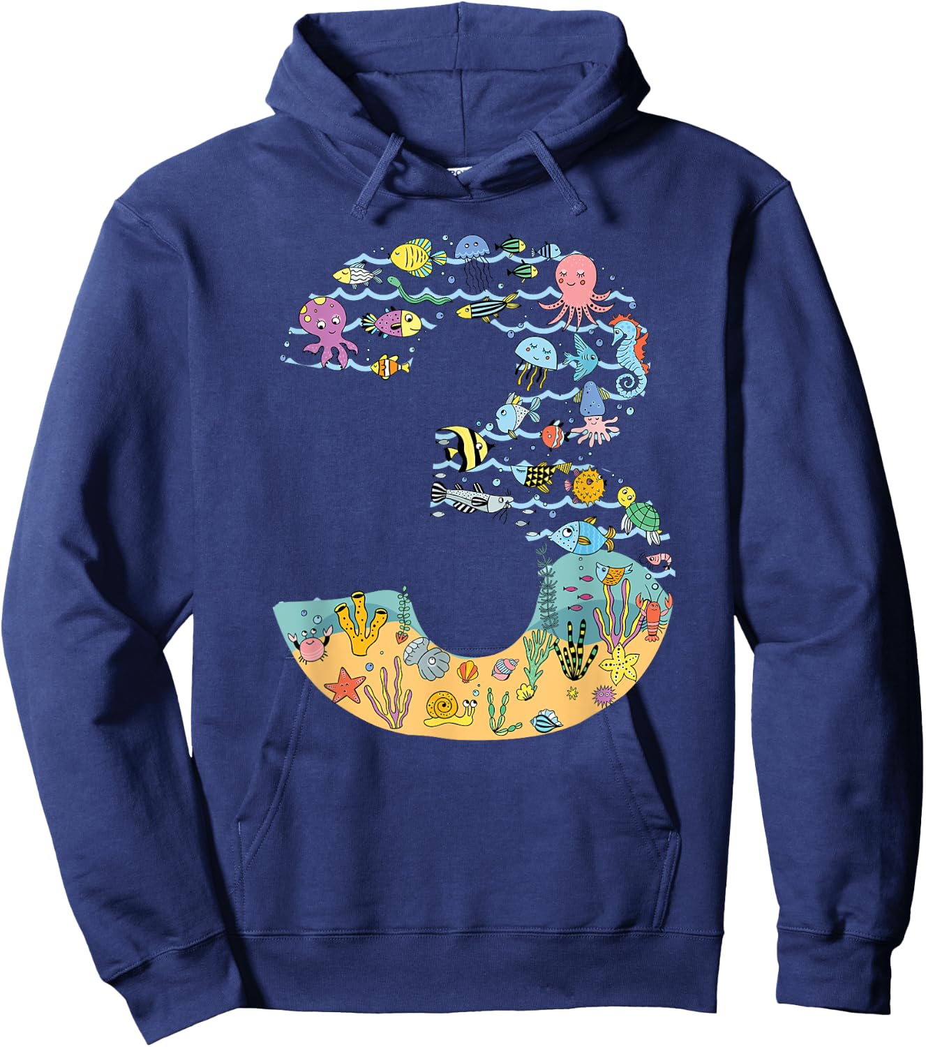 Under The Sea Fish Starfish Third Birthday number 3 Hoodie - Hoodie | Navy