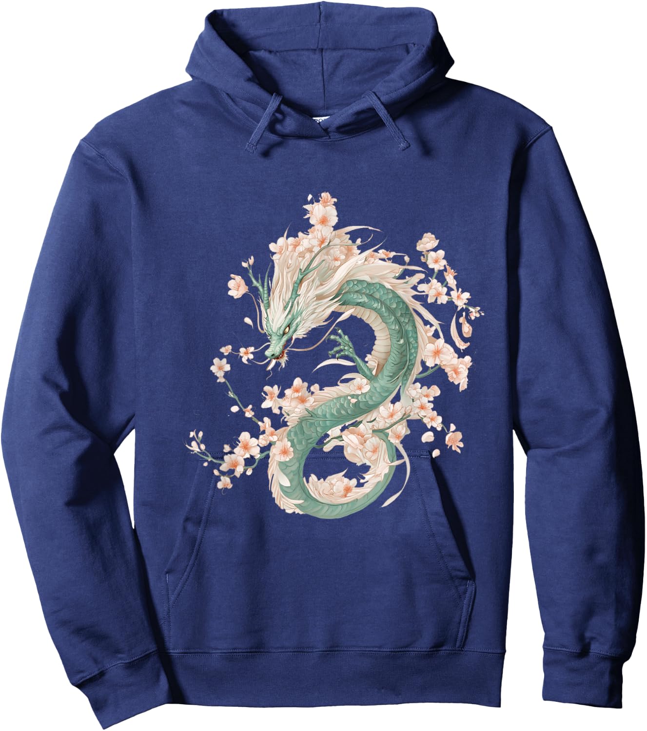 Green Dragon Spirit in Cherry Blossom Glory Hoodie - Hoodie | Navy