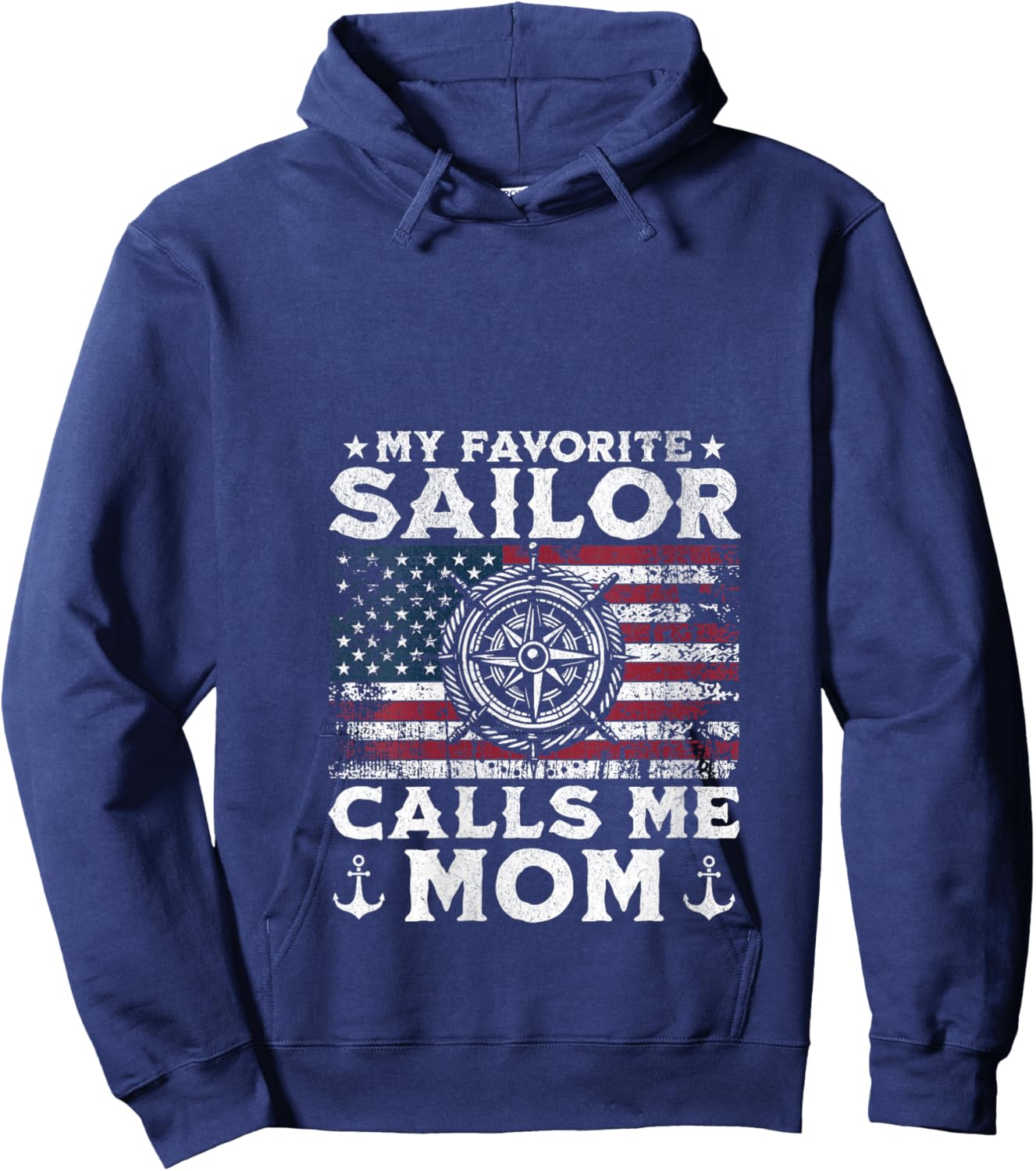 Women's My Favorite Sailor Calls Me Mom - Proud Mom of a Sailor V-Neck Hoodie - Hoodie | Navy