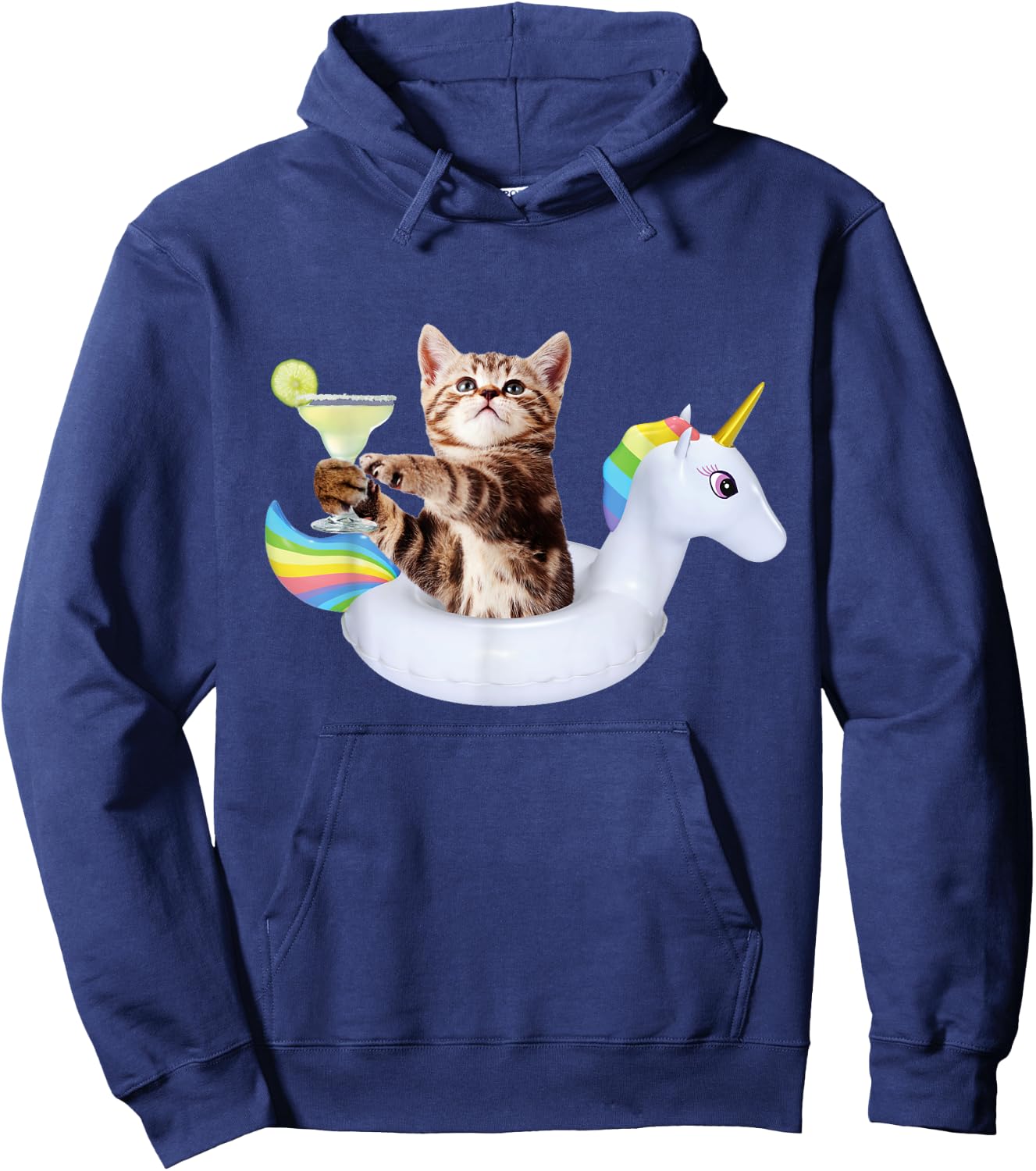 Summer Kitty With Margarita & Unicorn Float Funny Cat Shirt Hoodie - Hoodie | Navy