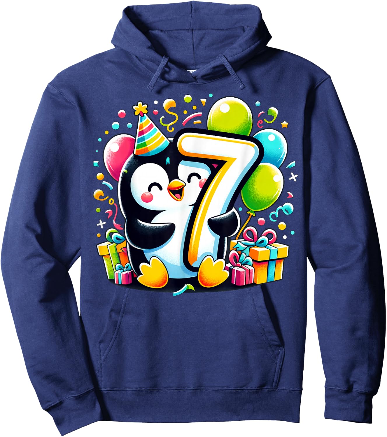 Penguin 7th birthday for boy girl 7 years old seven Penguin Hoodie - Hoodie | Navy