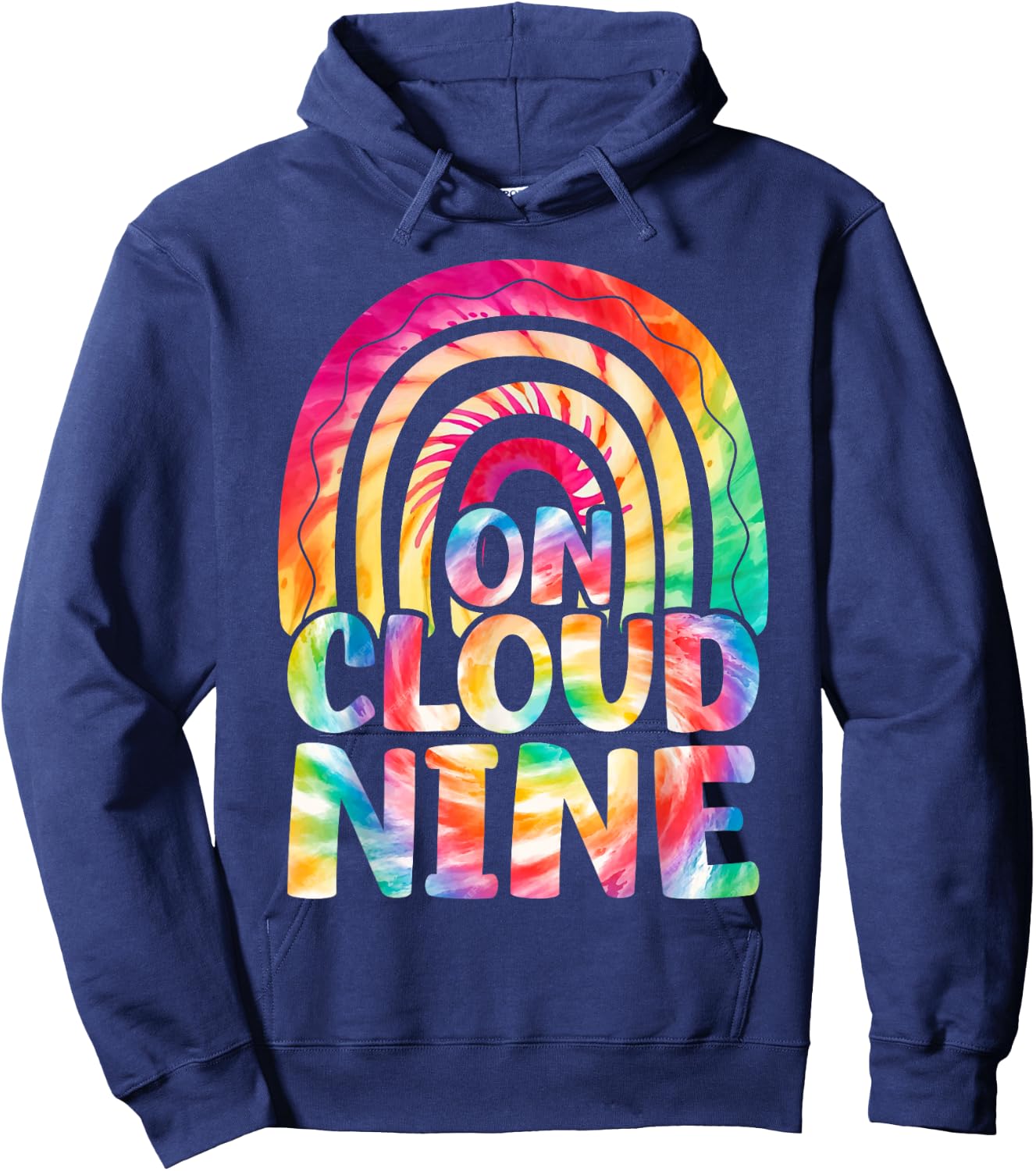 Retro On Cloud Nine Tie Dye Happy 9th Birthday 9 Years Old Hoodie - Hoodie | Navy