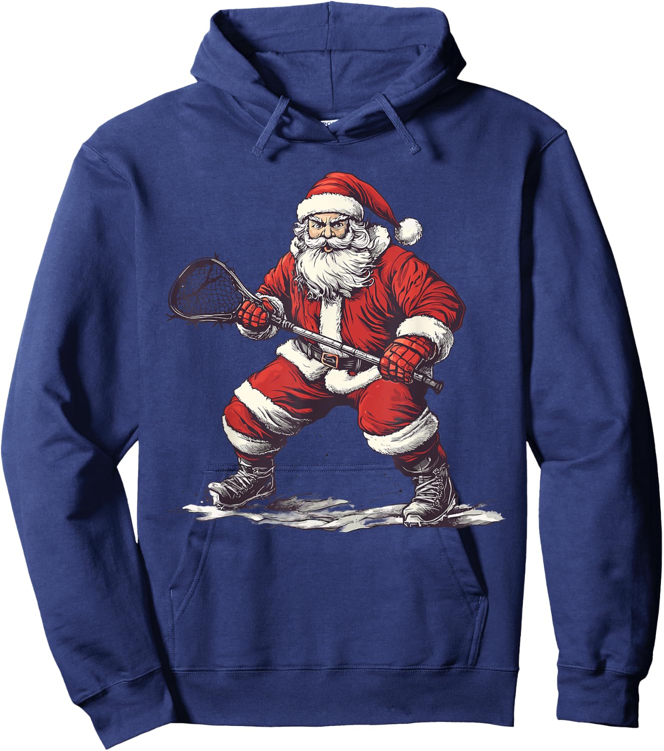 Santa Playing Lacrosse Funny Lax Lacrosse Player Christmas Hoodie - Hoodie | Navy