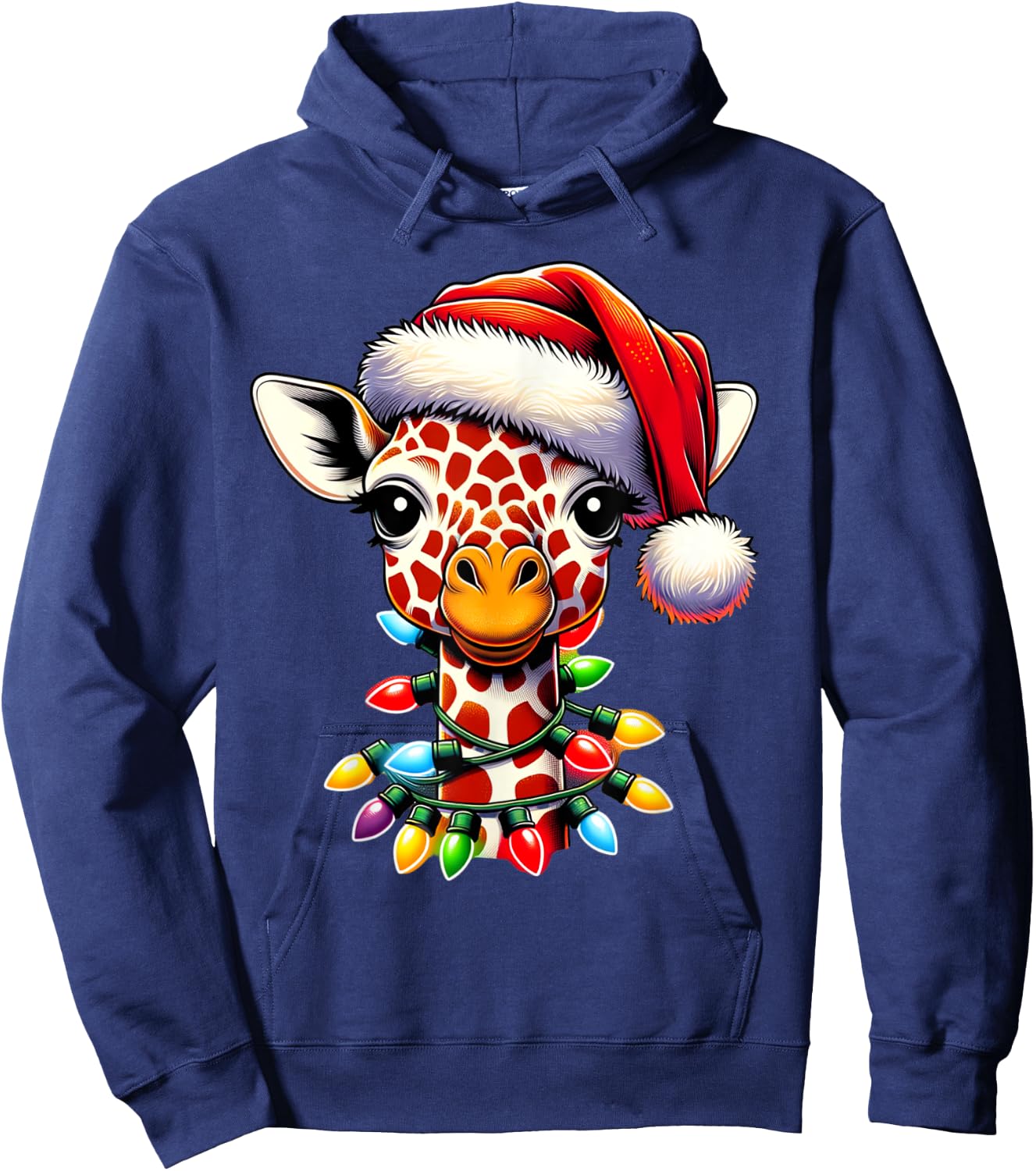 Funny Retro Giraffe Lover Santa Christmas Tree Lighting Xmas Hoodie - Hoodie | Navy