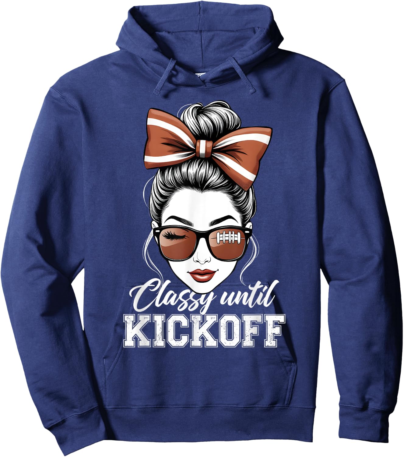 American Football Team Classy Until Kickoff Messy Bun Girl Hoodie - Hoodie | Navy