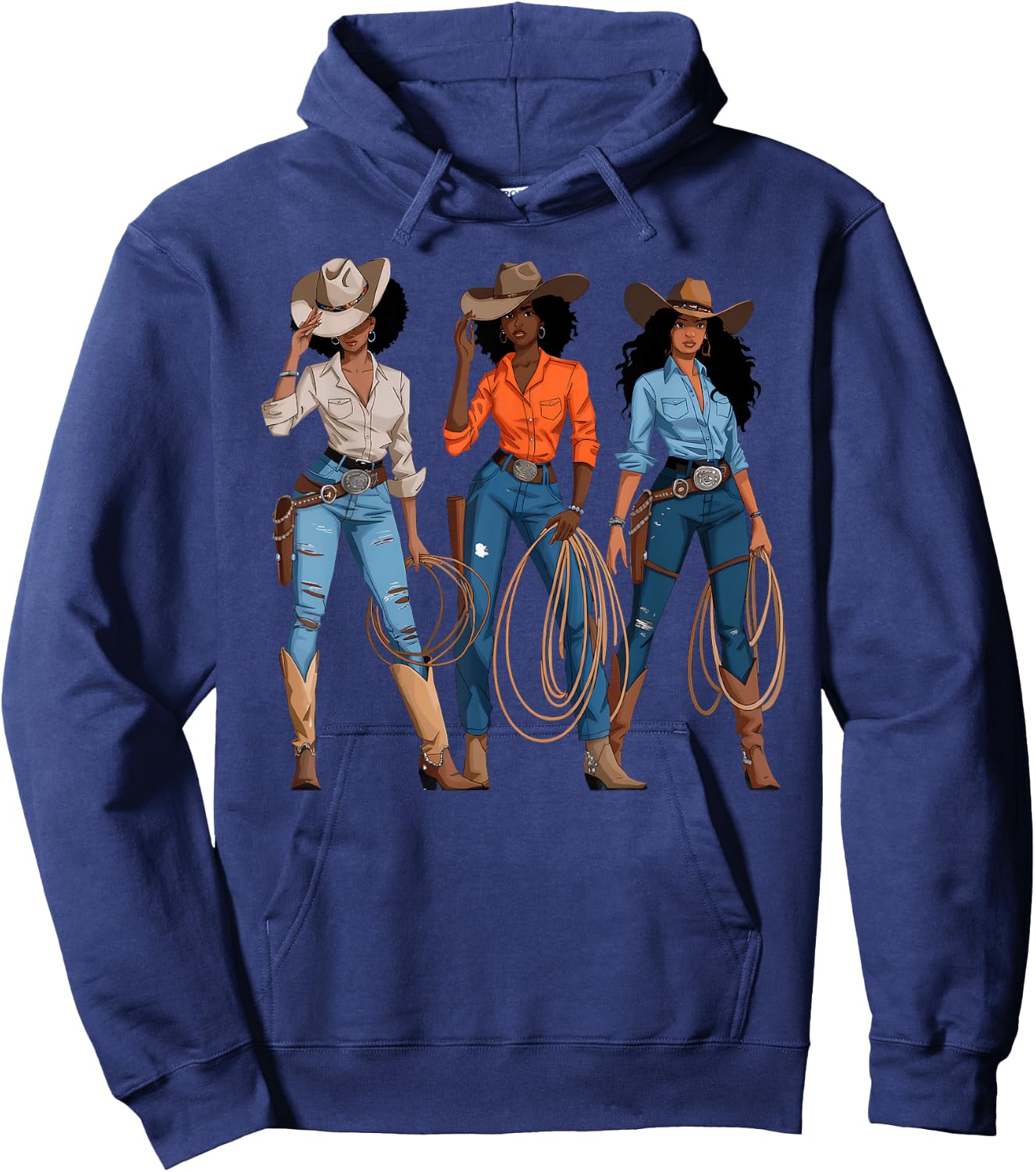 Black African American Cowgirl Western Country Rodeo Hoodie - Hoodie | Navy