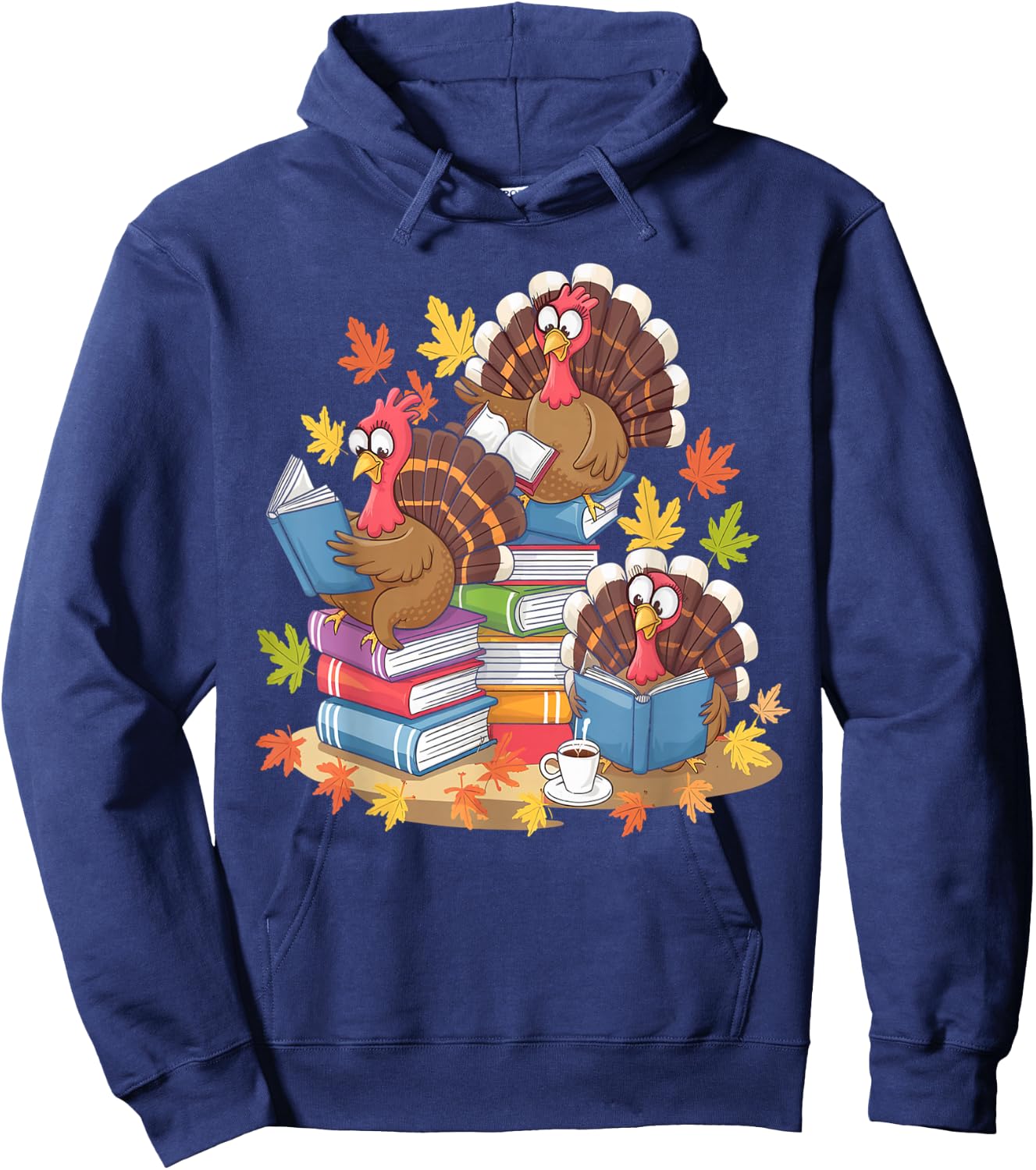 Turkey Reading Books Fall Season Thanksgiving Teacher Book Hoodie - Hoodie | Navy