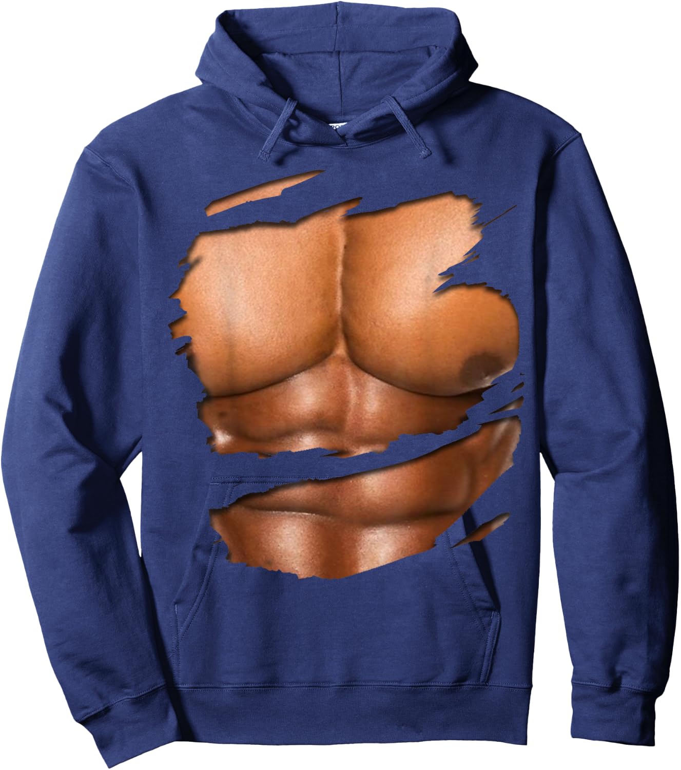 Fake Muscle Under Clothes Shirt Chest Six Pack Abs Hoodie - Hoodie | Navy