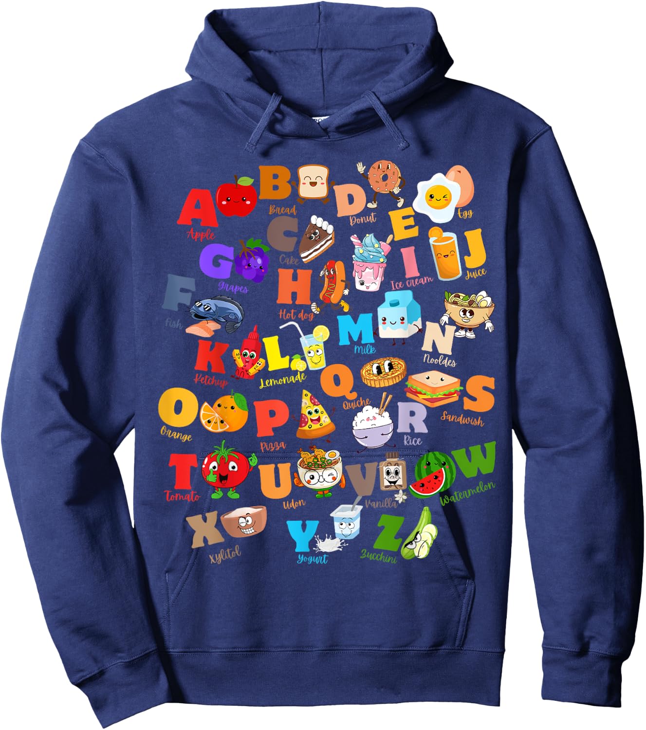Funny Fruit And Foodie Alphabet ABCs Kindergarten Teacher Hoodie - Hoodie | Navy
