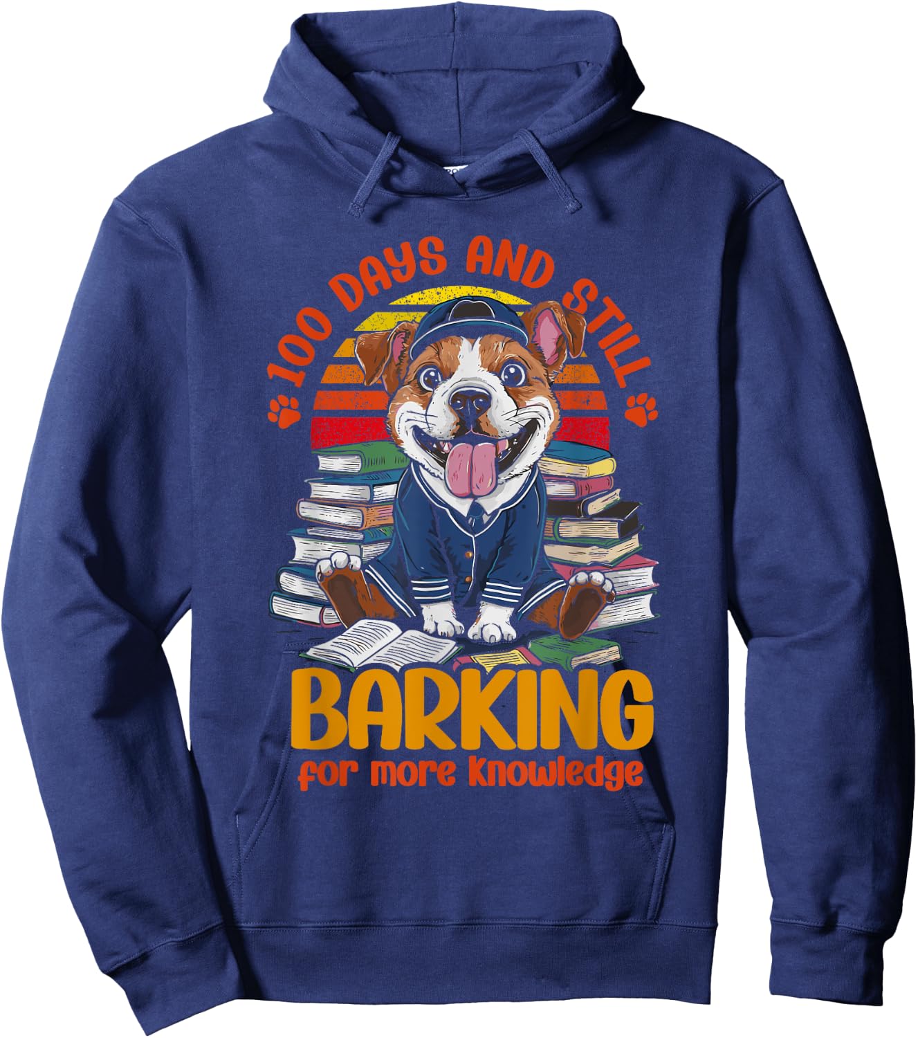 Dog 100 Days Of School Barking For More Knowledge Women Kids Hoodie - Hoodie | Navy