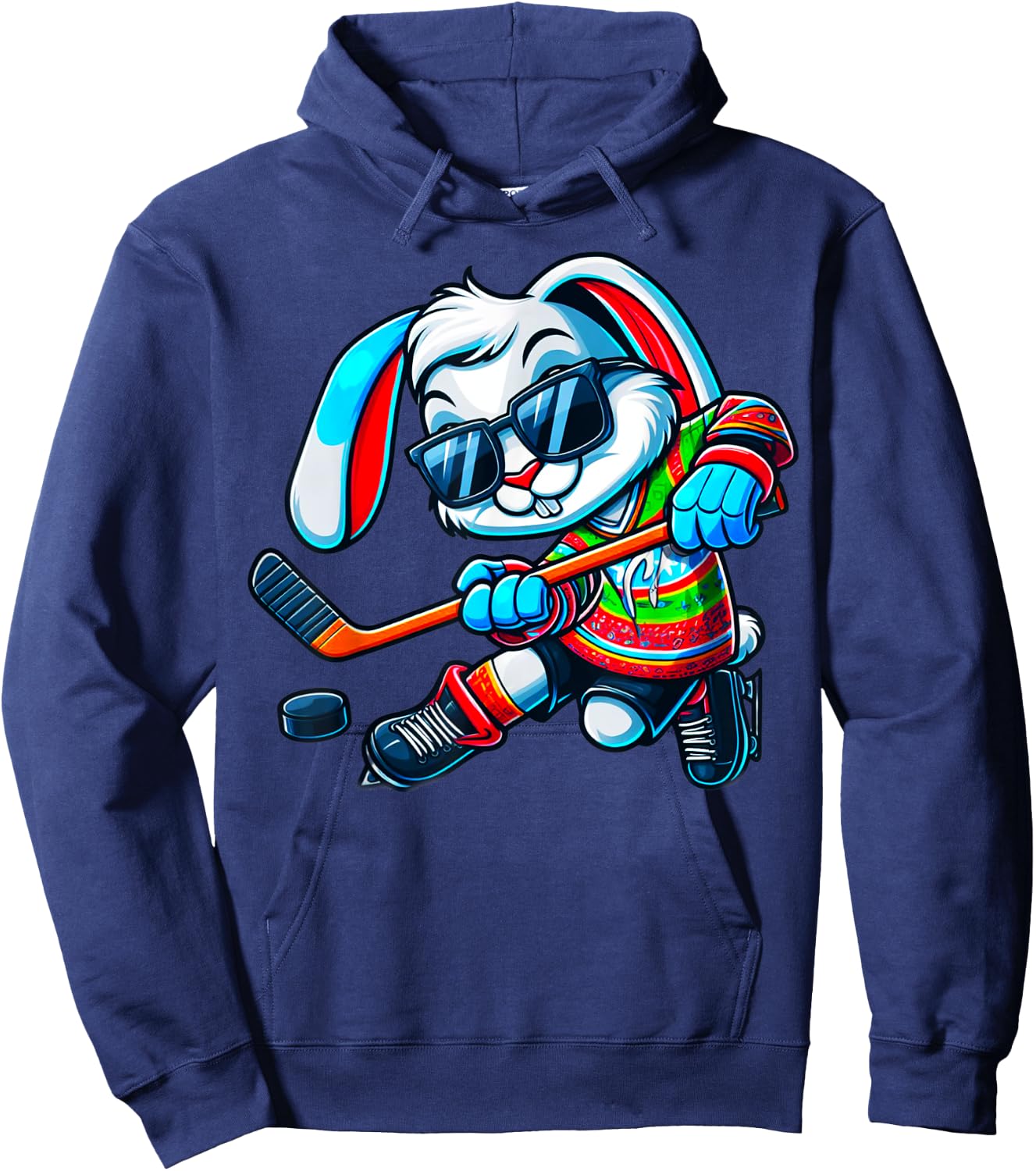 Easter Bunny Hockey Player Rabbit Egg Men Women Boys Kids Hoodie - Hoodie | Navy