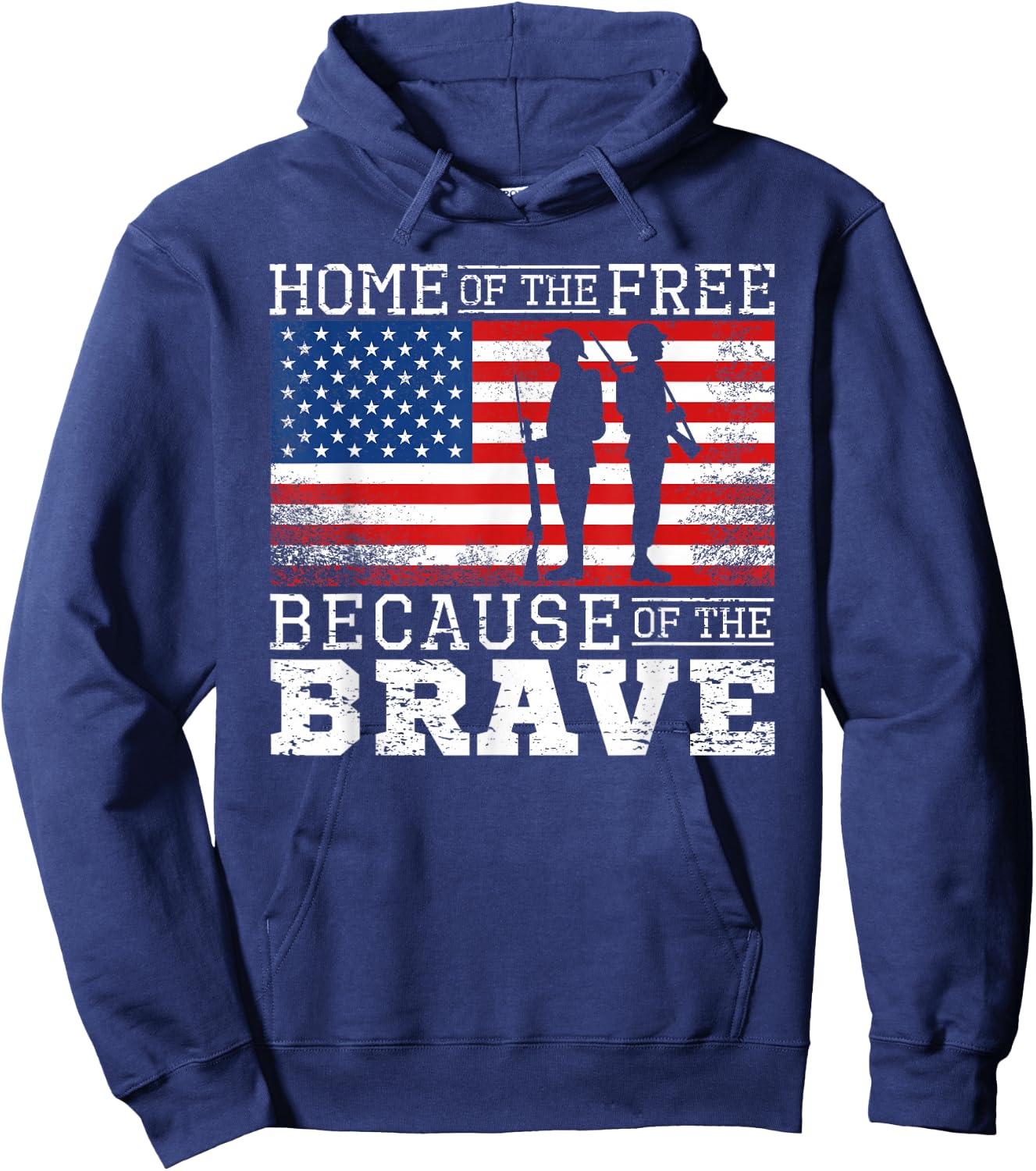 Home of the Free Because of the Brave Military American Flag Hoodie - Hoodie | Navy