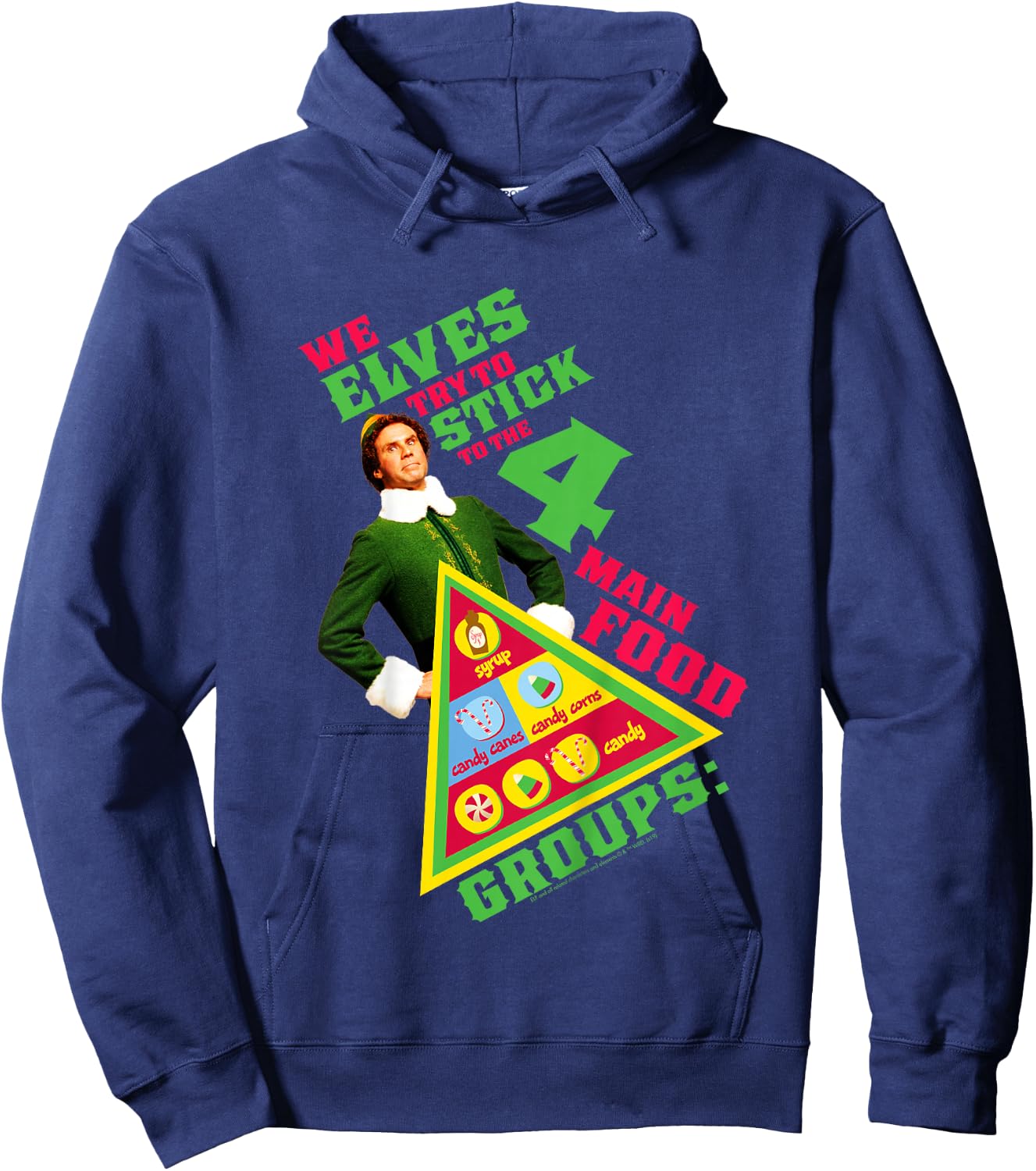 Kids Elf Buddy Four Main Food Group Pyramid Text Portrait Hoodie - Hoodie | Navy