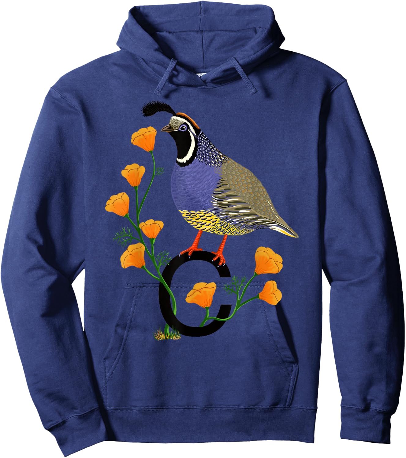 California Quail State Bird Californian Poppy Flowers Hoodie - Hoodie | Navy
