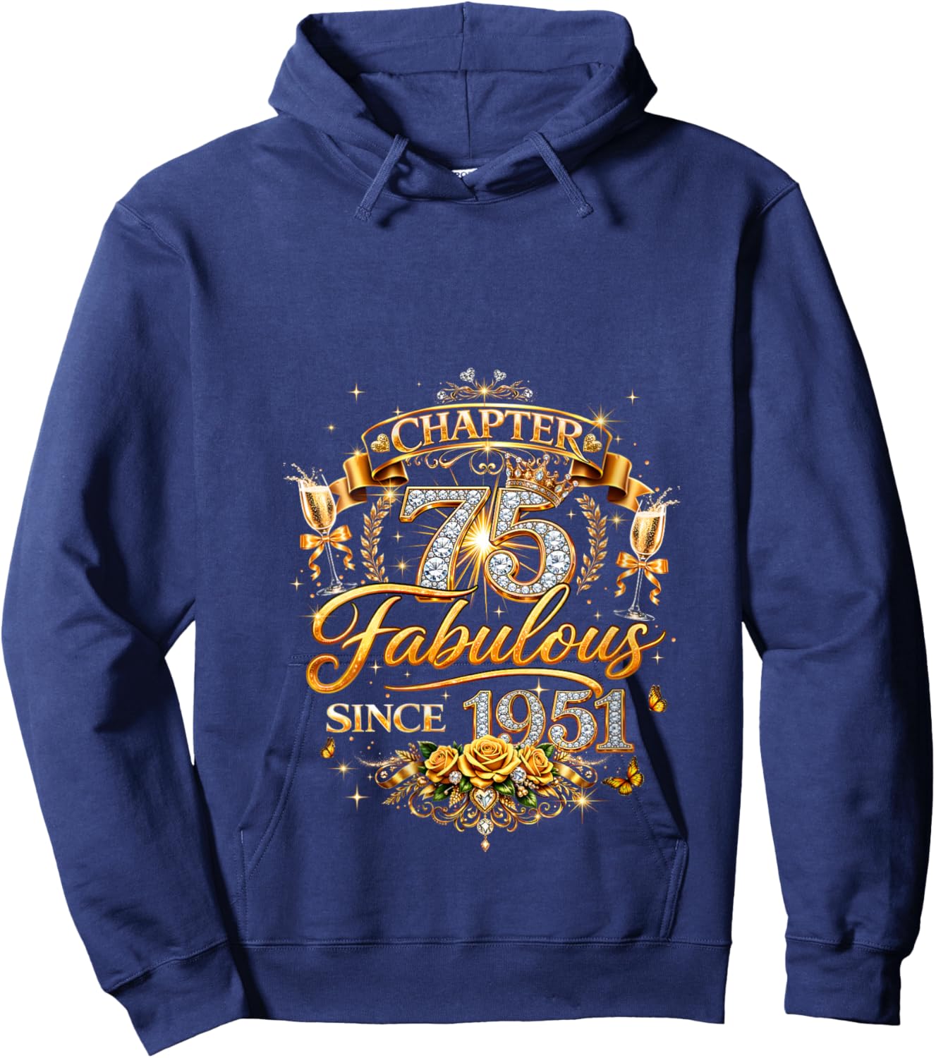 Women's Chapter 75 Fabulous Since 1951 75th Birthday Women Girls V-Neck Hoodie - Hoodie | Navy