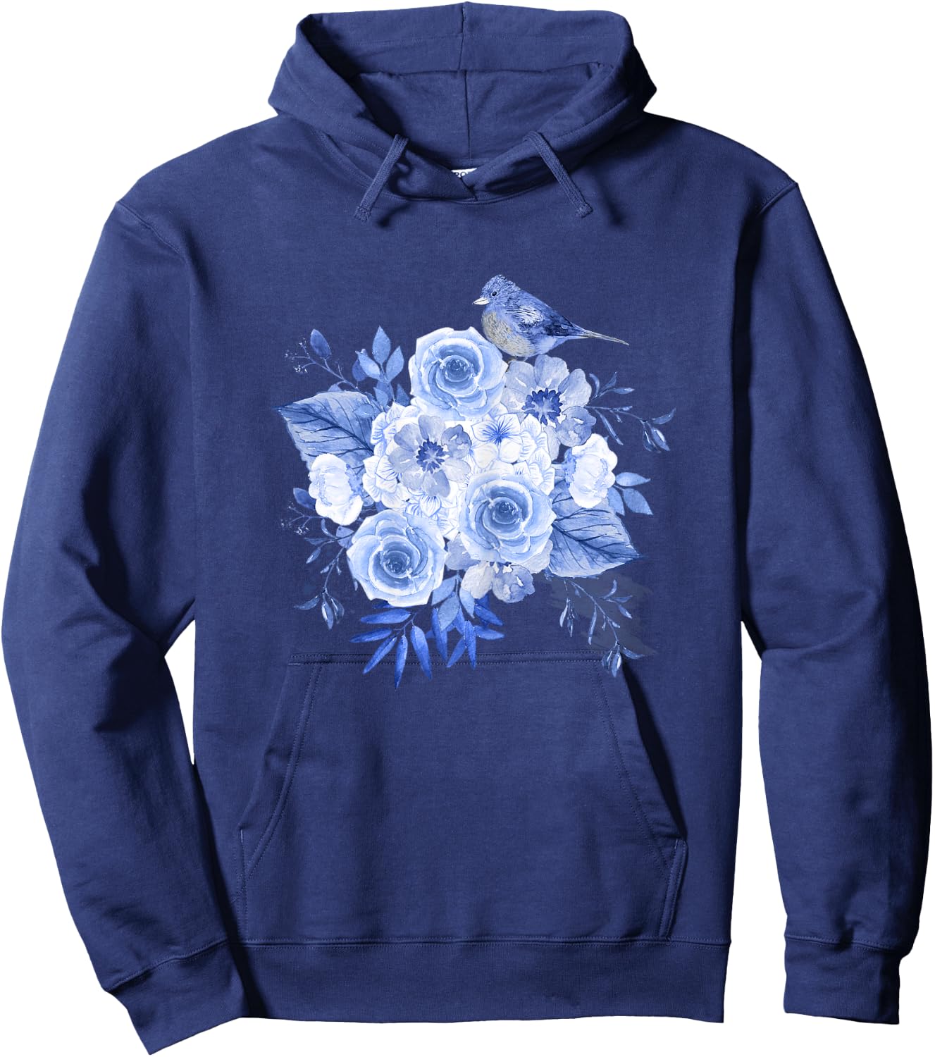 Blue flowers with bird floral design and Girl Hoodie - Hoodie | Navy
